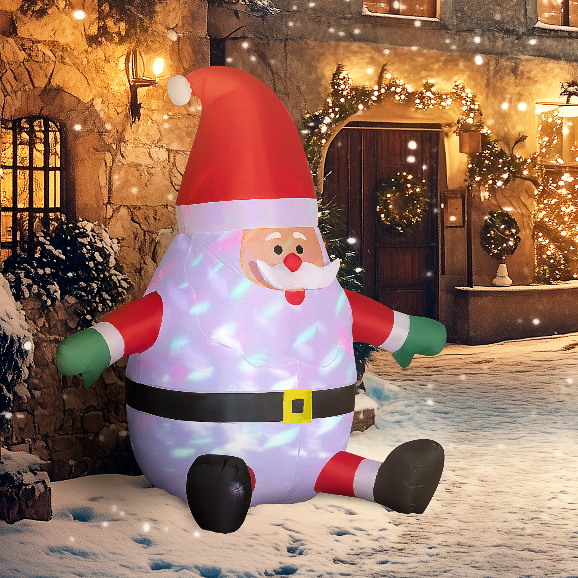 Outsunny Opblaasbare Kerstman met Draaiende Lichtbol, Feestelijke Tuindecoratie