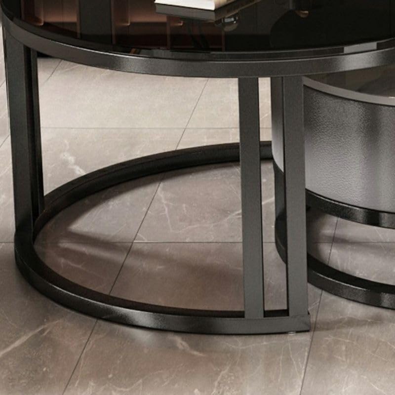 Ovaler Couchtisch aus Stein, 2er-Set, Wohnzimmer-Mitteltisch mit Schublade, Beistelltisch aus Glas, Schwarz/Grau – Grau, (99,9 cm L x 49,9 cm B x 40,6 cm H) + (69,9 cm L x 69,9 cm B x 45,7 cm H)