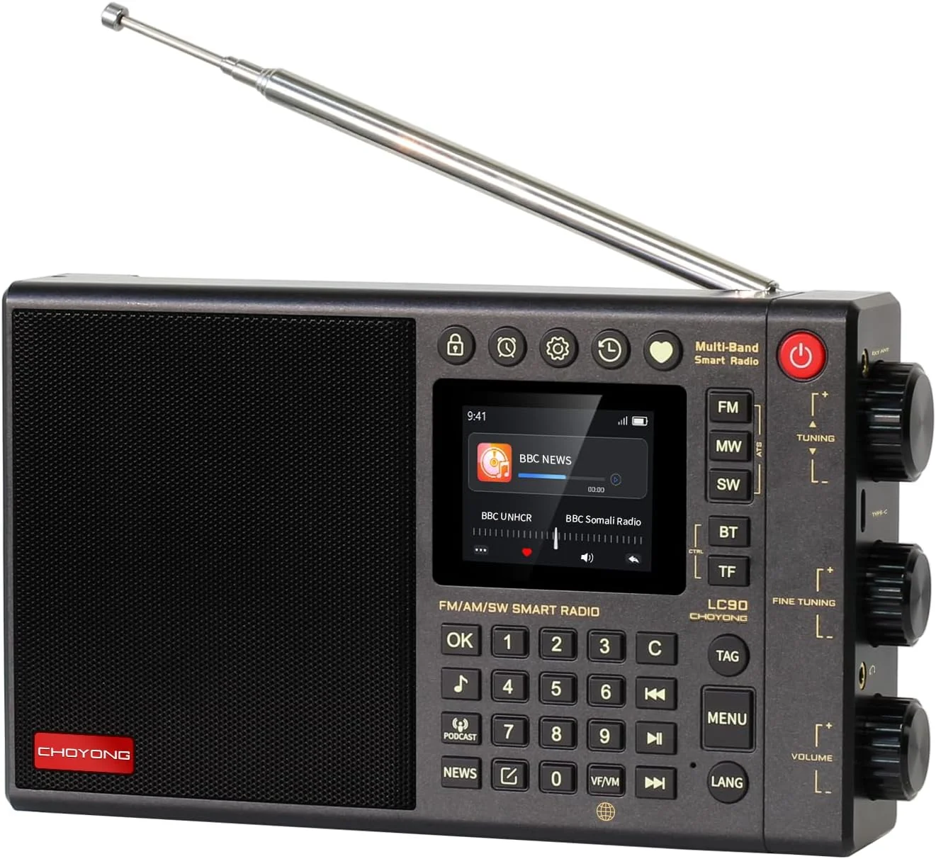 CHOYONG LC90 WIFI/4G - Radio inteligente multibanda portátil AM/FM, receptor de onda larga y corta con SSB, Bluetooth, tarjeta Choyoung