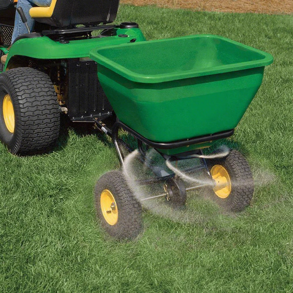 175 lb Tow-Behind Broadcast Spreader, Rustproof Poly Hopper, Universal Fit