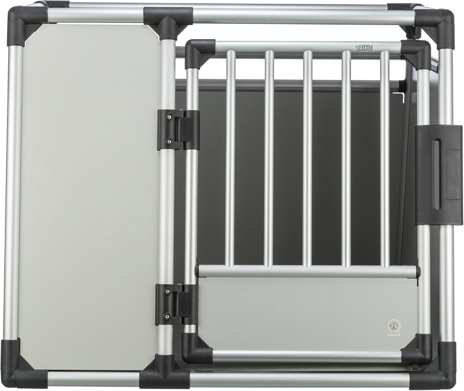 TRIXIE Hunde-Transportbox, Aluminium, L: 92 x 64 x 78 cm, grafit, rutschfste Liegematte, Klettleiste am Boden, Sicherheitsverschluss, stabil und geruscharm, hochgeschlossene Wnde - 39338