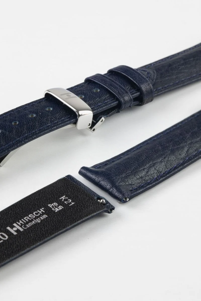 Hirsch CAMELGRAIN No Allergy Leather Watch Strap in BLUE