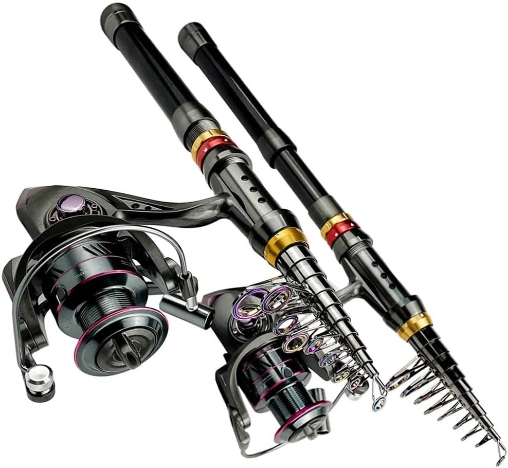 Angelrute Carbon Fiber Angelrute und Rolle Combo Super Harte Teleskop Angelrute Rolle Kit Teleskopisch(3.6M Rod 5000 Reel)
