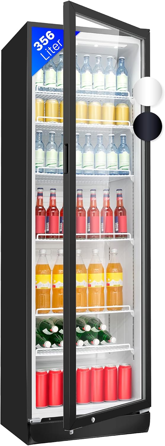 Bomann Kühlschrank mit Glastür Getränkekühlschrank abschließbar 6 höhenverstellbare Ablagen 30kg je Ablage 347 Liter Kühlschrank groß Flaschenkühlschrank m. LED-Licht KSG 7351 schwarz