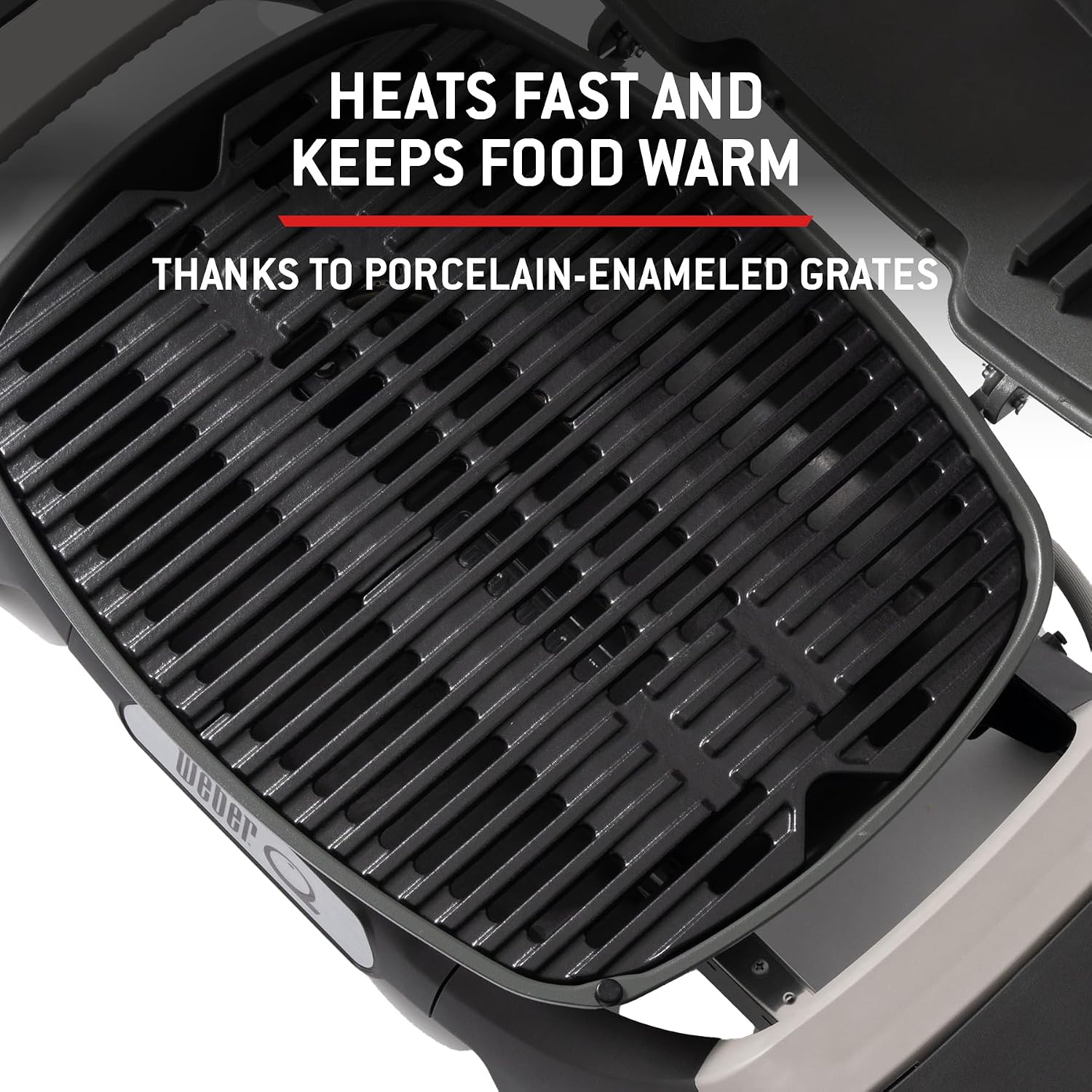 Weber Q 1200N Gasgrill mit Seitentischen/leichter Grill für Camping, Terrassen & Balkone mit Hochleistungsbrenner, porzellanemaillierten Gussrosten & elektronischer Zündung, Mitternachtsschwarz