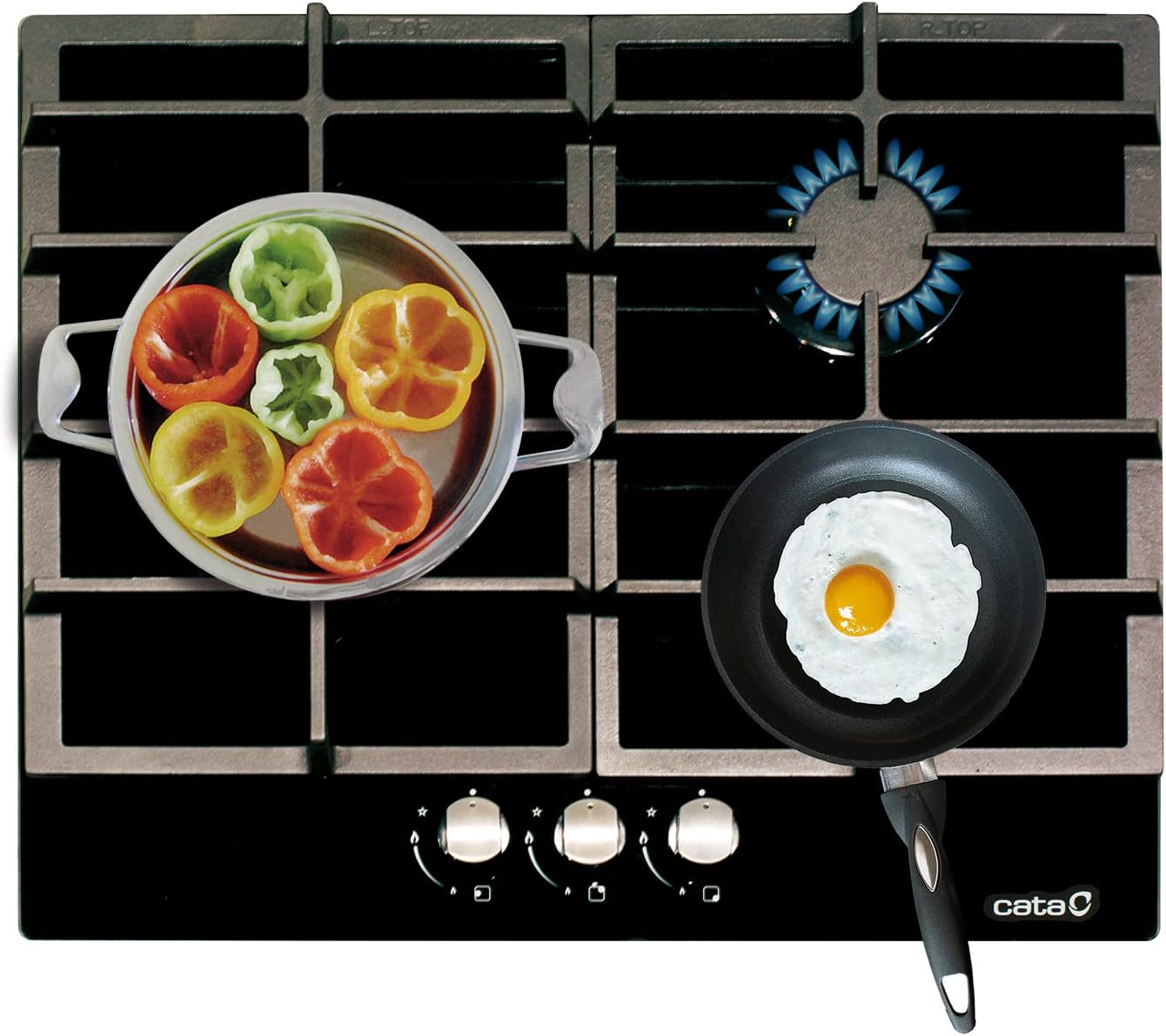 Cata - Modelo LCI 6021 BK, 3 Quemadores Encendido Eléctrico, Encimera de Gas Natural, Ancho de 58 cm, Negro