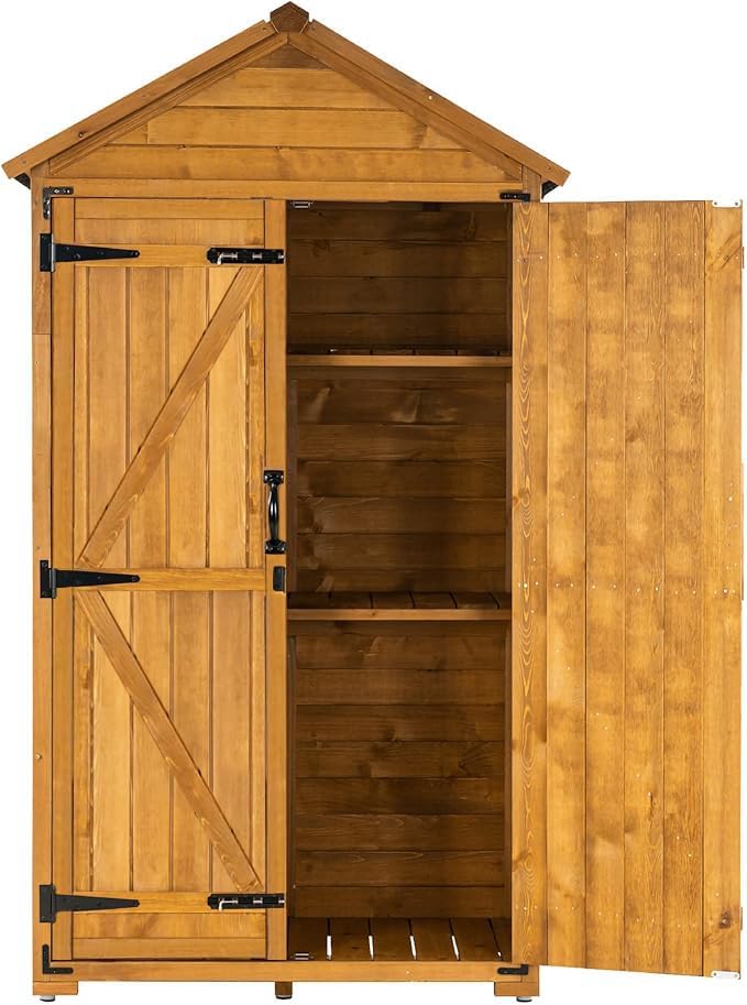 M MCombo Gartenschrank Geräteschuppen Werkzeugschrank Outdoor-Schrank Gartenbox mit Satteldach aus Holz wasserfest Grau/Natur 1000D, 48 X 90 X 178 cm (Natur)