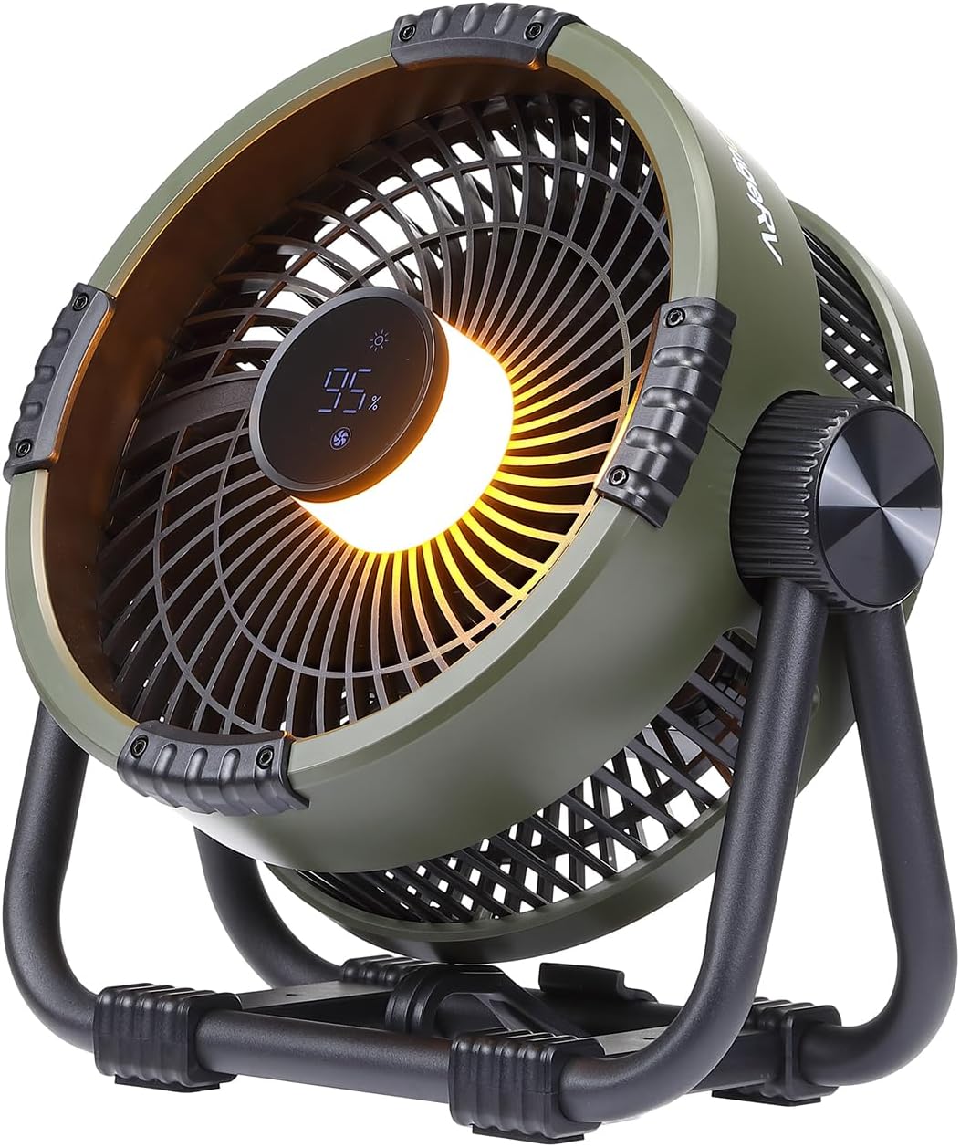 BougeRV Tragbarer Ventilator, wiederaufladbar, 20.000 mAh batteriebetriebene Lüfter mit 4 Windgeschwindigkeiten, Haken, helleres Licht, LCD-Display, 270 ° drehbar, für Camping, Zelt, Outdoor, Büro