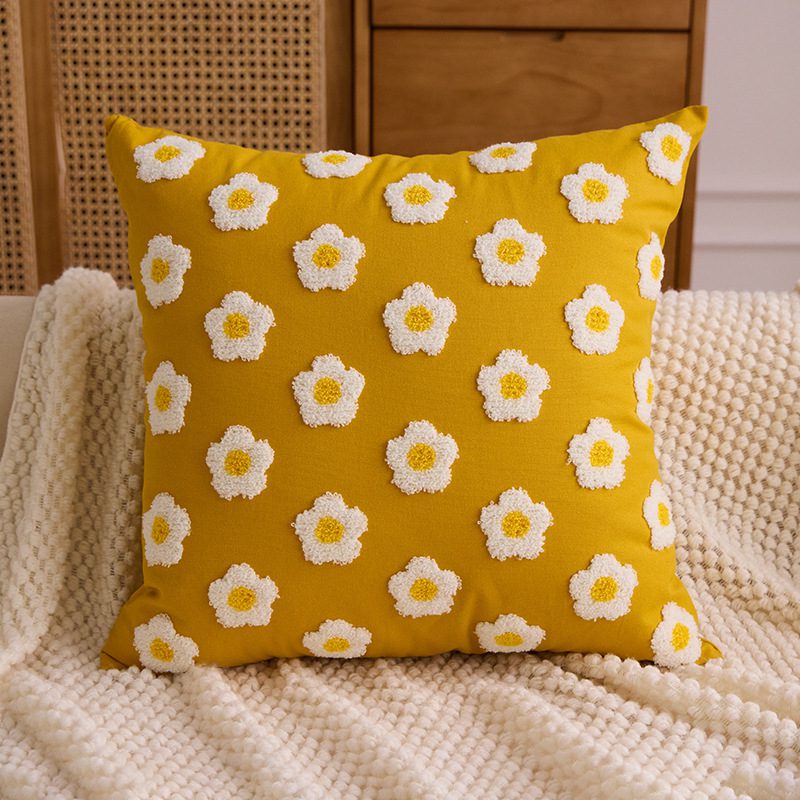 Yellow Daisy Embroidered Pillow