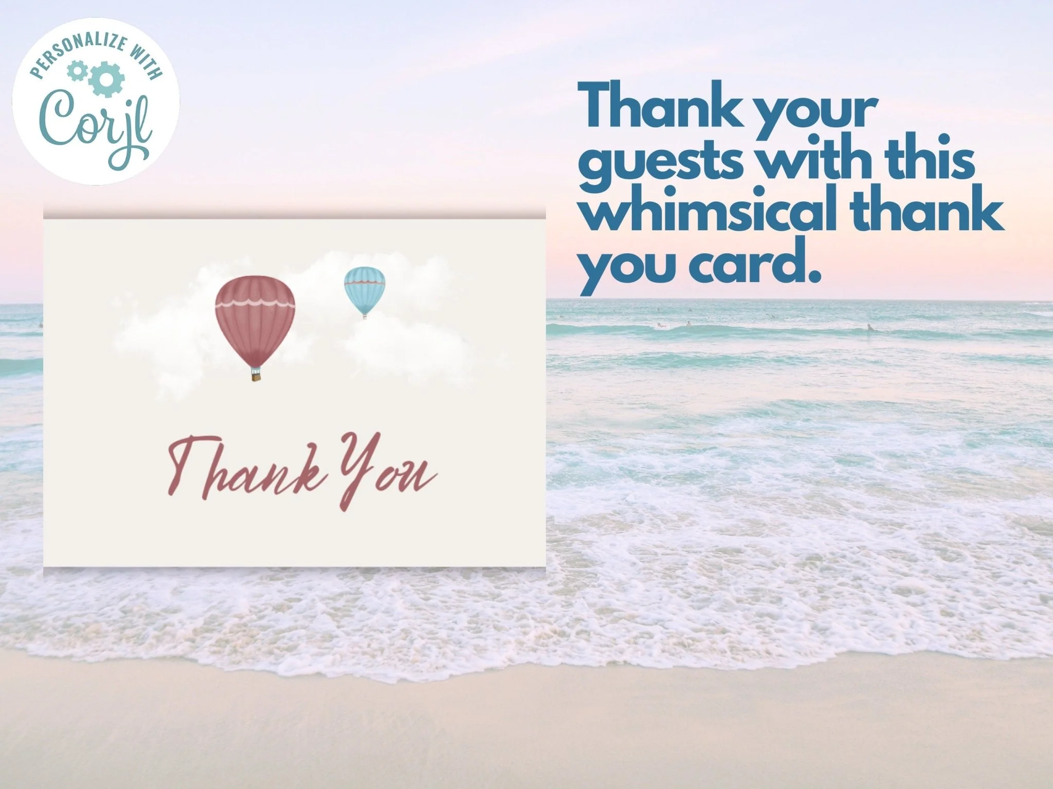 Customizable Baby Shower Thank You Card Template with Hot Air Balloon Design, Whimsical Thank You Card