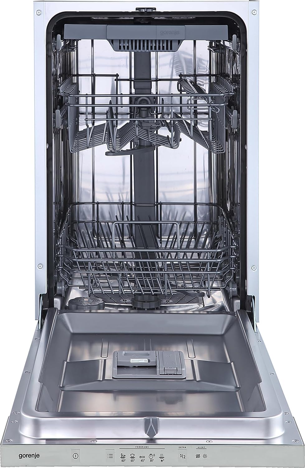 Gorenje GI 520 E15X Teilintegrierbarer Geschirrspüler / 45cm / 9 Maßgedecke / 5 Programme / 1h Reinigungsprogramm / höhenverstellbarer Oberkorb / vollständiger Überlaufschutz, Eingebaut, Edelstahl