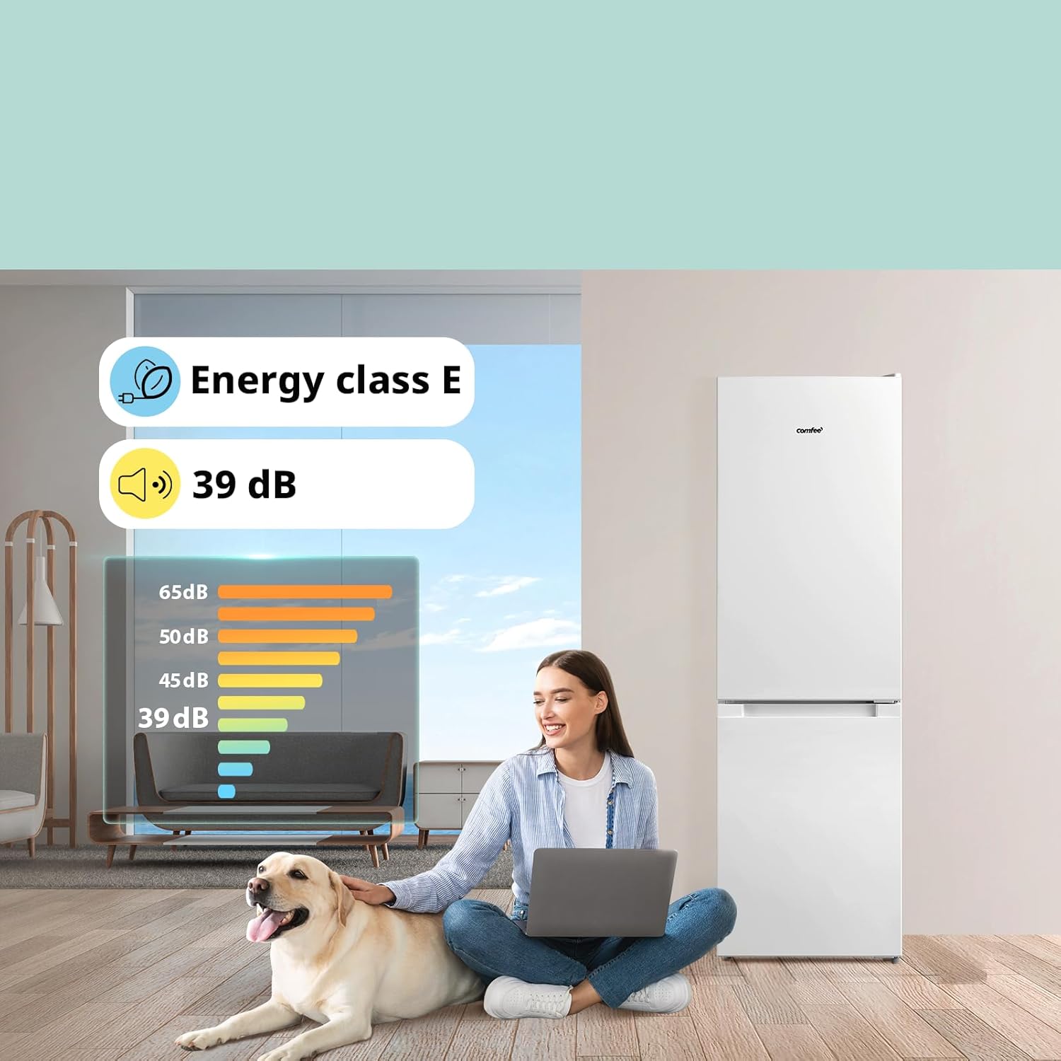 Comfee RCB169DK2(E) Fridge/Freezer Combination, 150 cm Height, Low Frost, Adjustable Fridge Temperature, LED Light, 195 kWh per Year, Fridge Capacity 115 L, 59 L Freezer, Black