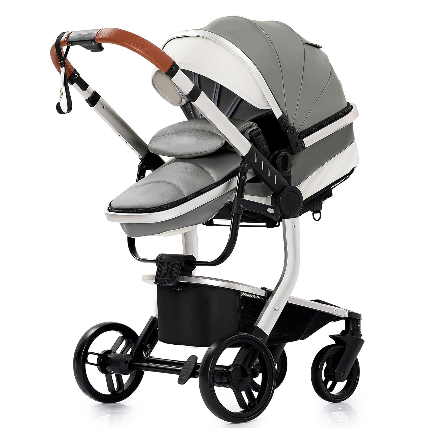 3 in 1 Kombikinderwagen 3 in 1 Reisesysteme Kinderwagen Infant Hochlandschaft Liegender Buggy Kinderwagen Neugeborenen Kinderwagen Faltbarer Standardkinderwagen (906 White)
