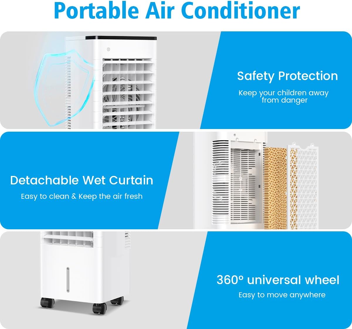 Klimaanlage Mobil, Klimageräte Tragbarer Luftkühler Ventilator mit Wasserkühlung 6L, 15H Timer, 3 Modus Geschwindigkeit, Air Conditioner Klimaanlage Ohne Abluftschlauch für Zuhause Dachgeschoss Büro