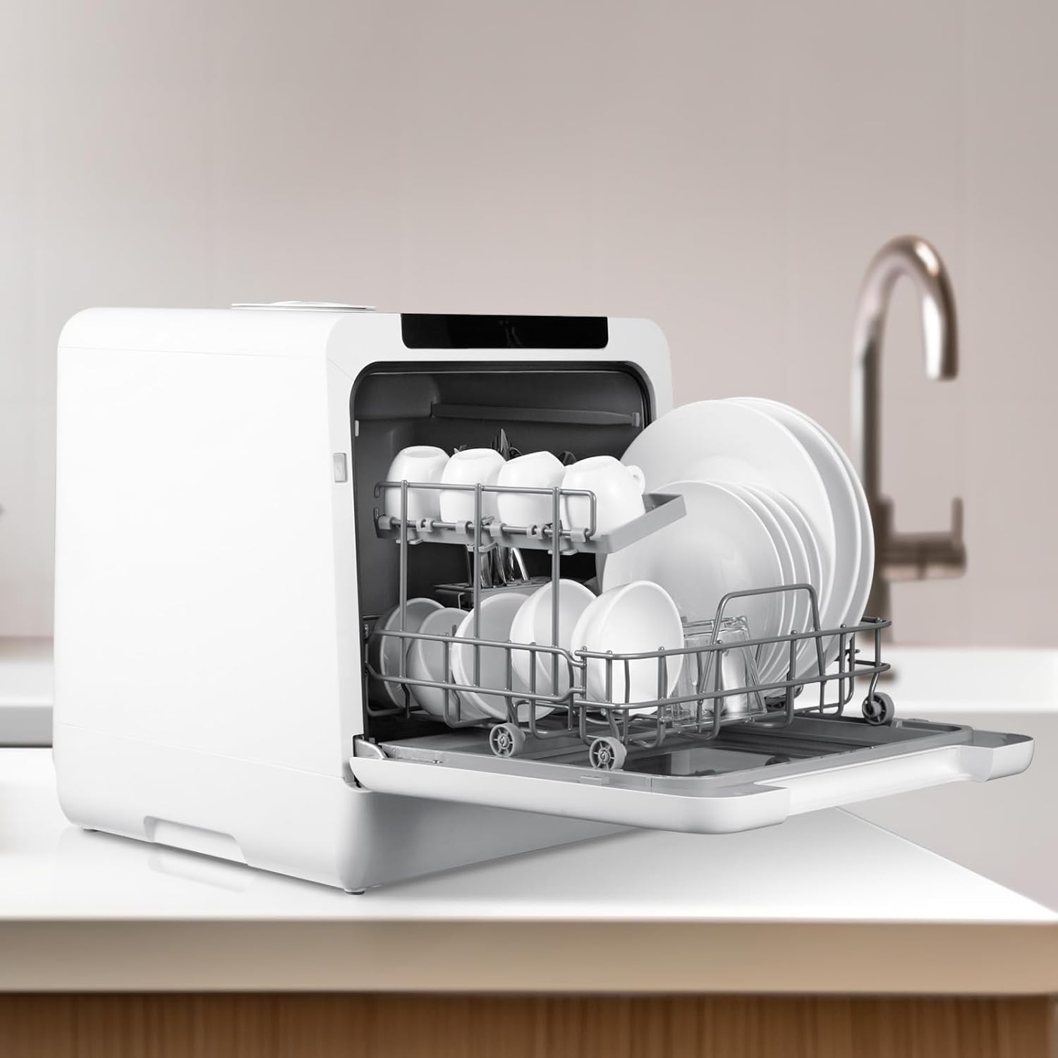 HAVA Tischgeschirrspüler, 8 Programme NEUES Modell, mini Spülmaschine mit Kindersicherung & Startverzögerung, 5L Wassertank für Wohnungen, Schlafsäle und Wohnmobile