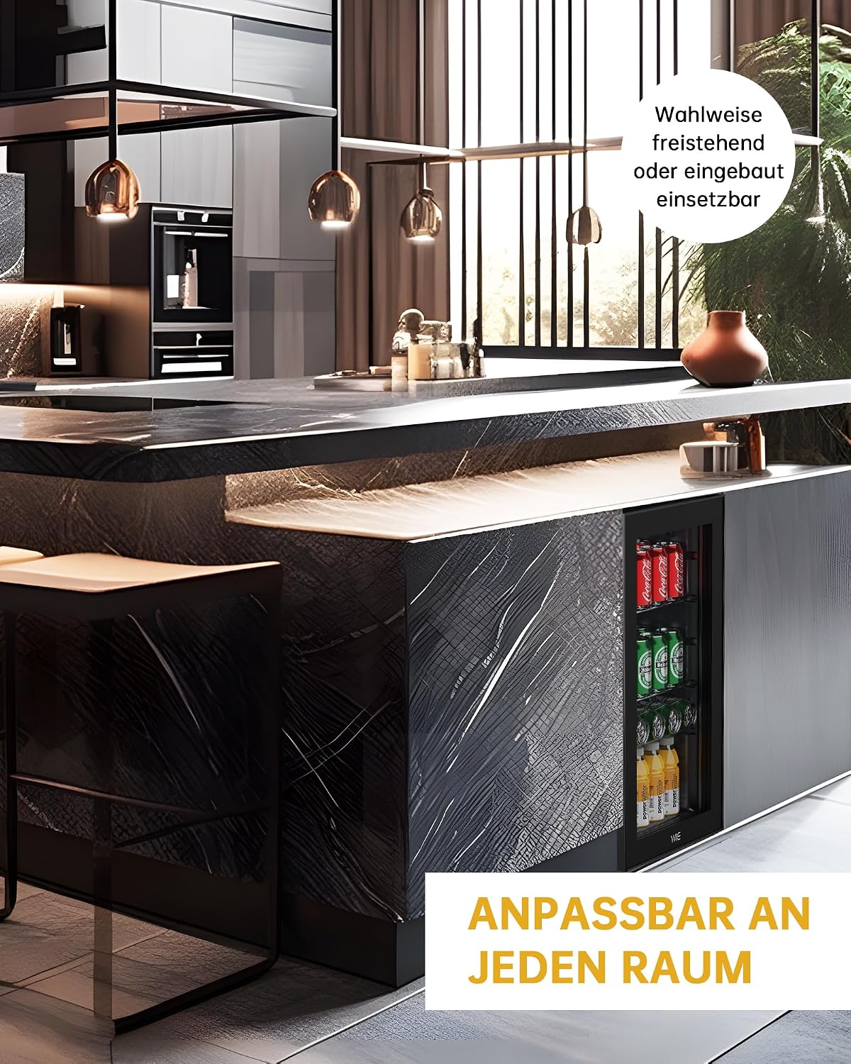 WIE Mini Kühlschrank Getränkekühlschrank 70 Liter mit Doppelte Glastür mit Verstellbaren Ablagen Indoor Outdoor Klein Bierkühlschrank Leise 105 Dosen für Soda/Bier/Wine für Zuhause/Küche/Bar/Büro