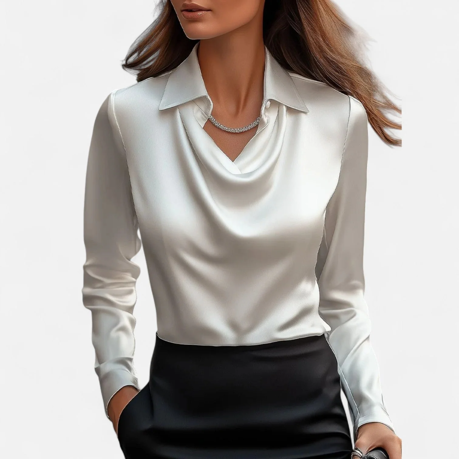 Satinbluse mit Wasserfallausschnitt f��r Damen �C Elegantes Design & Zeitloser Stil