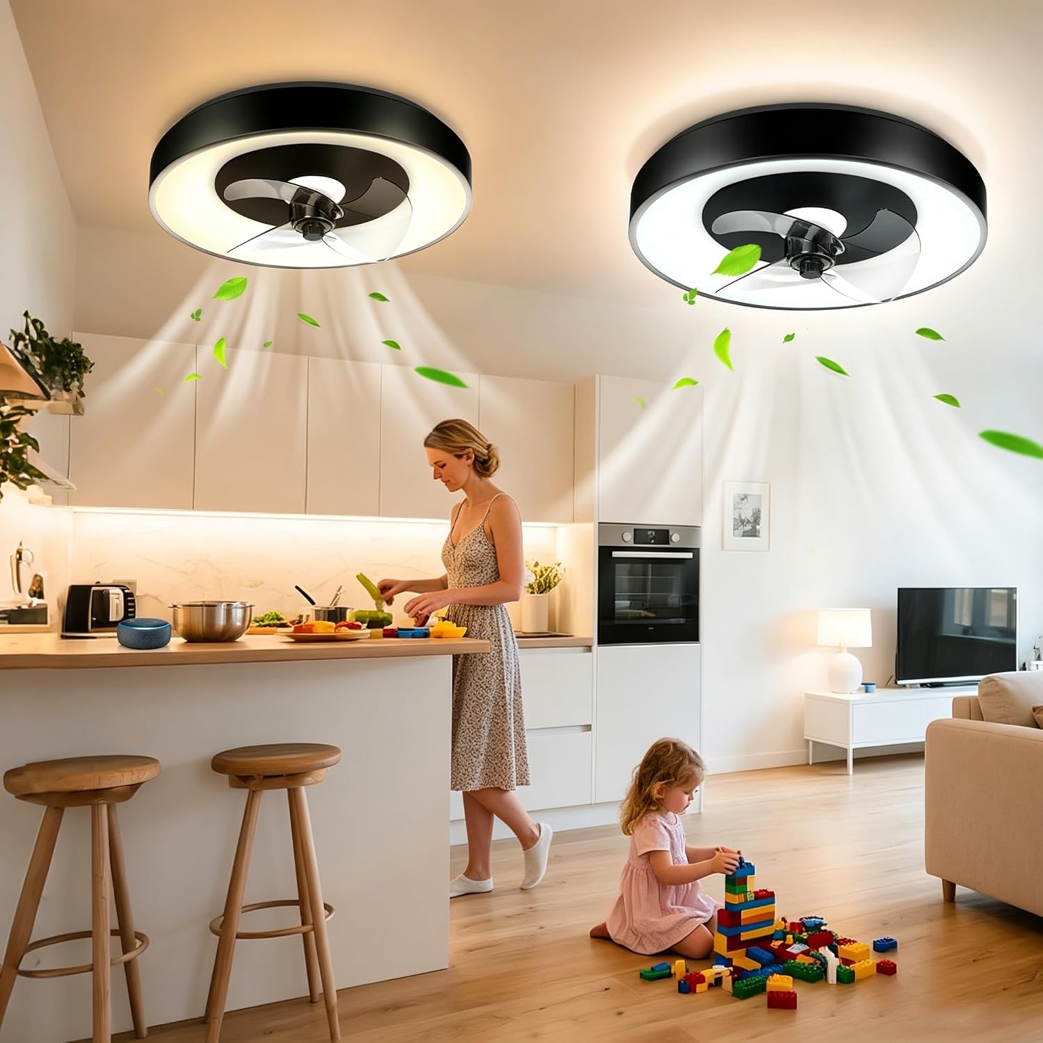 Aigostar Deckenventilator mit Beleuchtung Alexa, LED 40W, 4400LM, 2700K-6500K Dimmbar, 6 Geschwindigkeiten,φ50CM - Smart Deckenventilator mit Fernbedienung und Gateway, für Schlafzimmer, 2er-set
