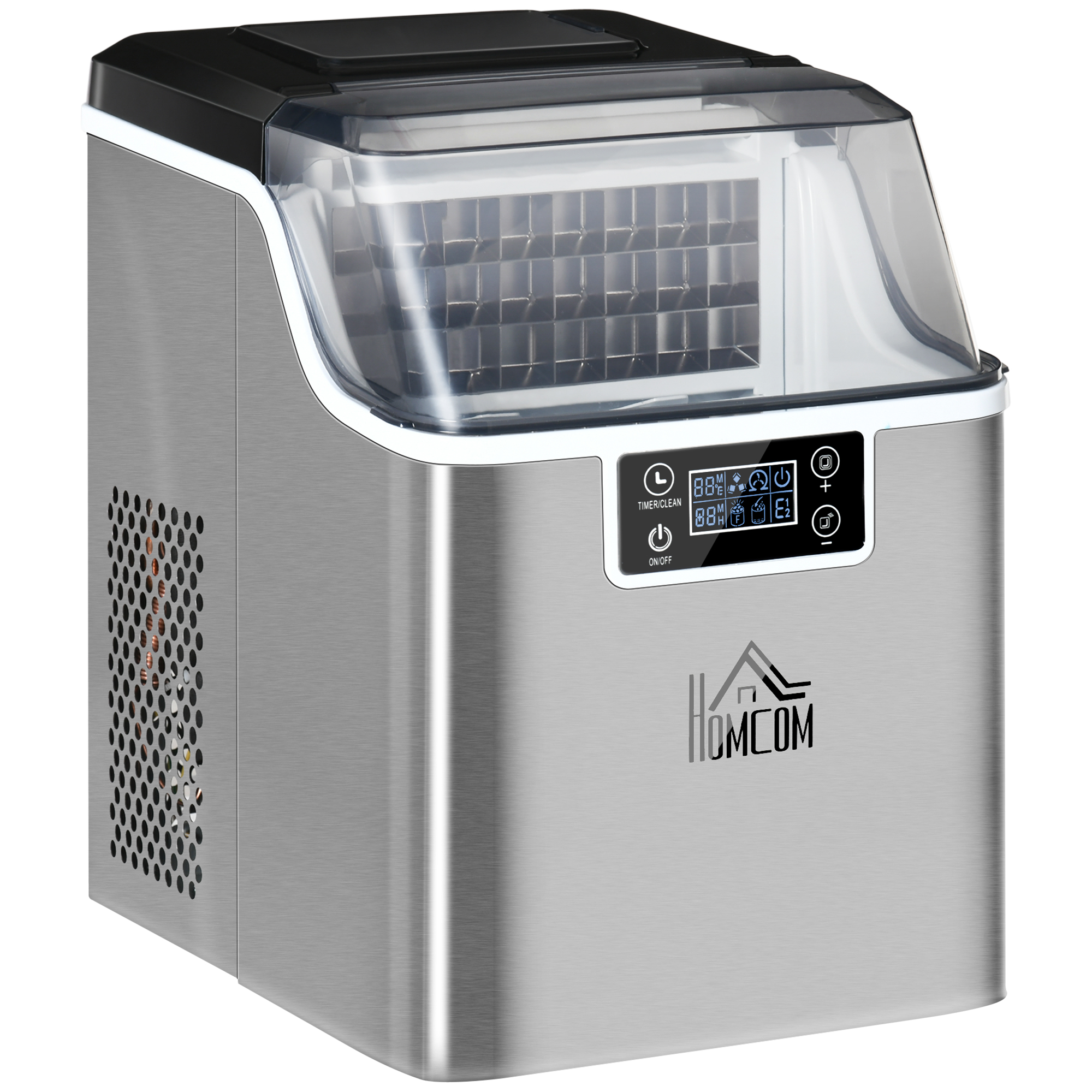 ijsblokjesmachine 20 kg/24u 2.3 l ijsblokjesmachine met 3.2 l waterreservoir display RVS zilver 25,2 x 36 x 37,1 cm