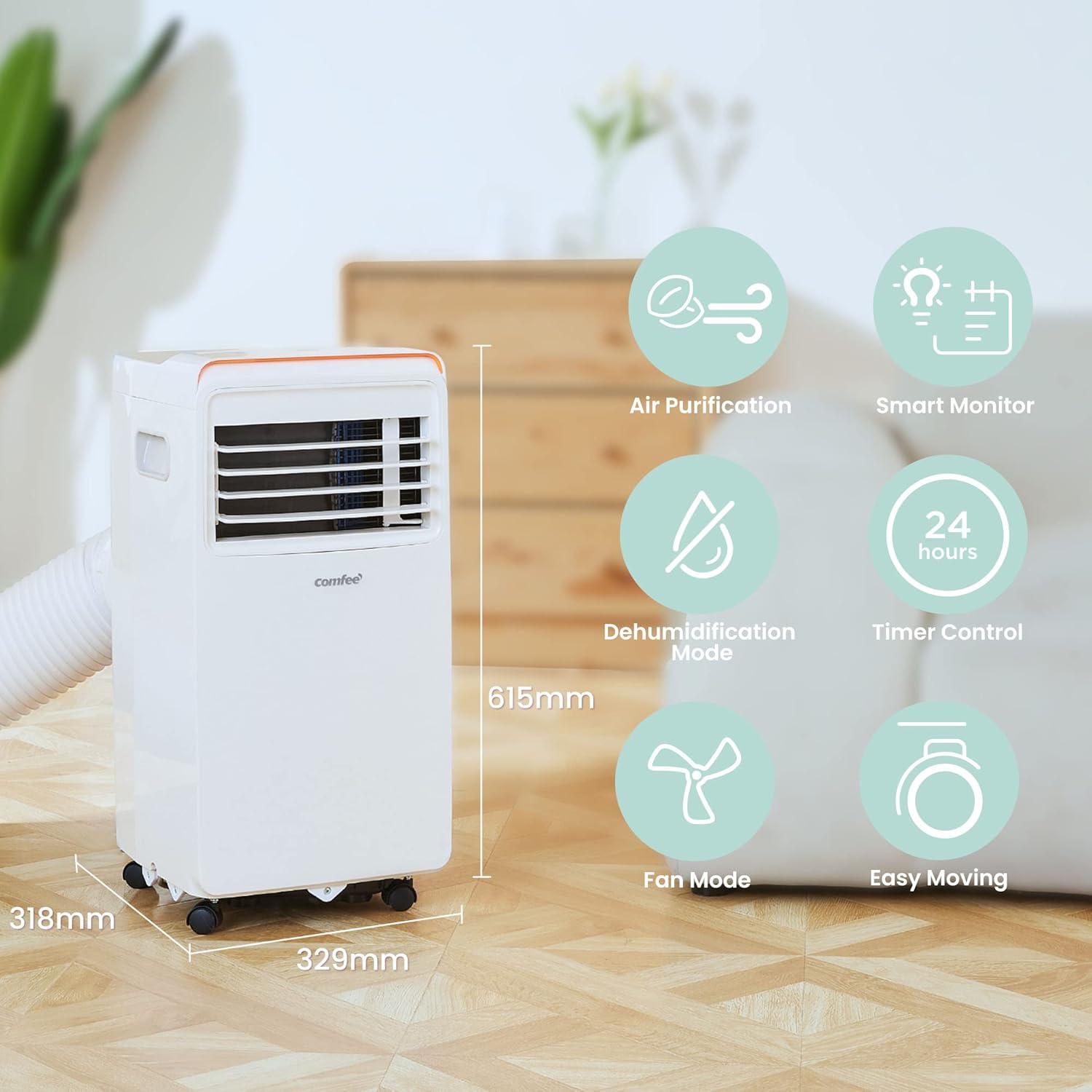 Comfee Mobiles Klimagerät MPD1-12CRN7, 12000 BTU 3,5kW, Kühlen&Ventilieren&Entfeuchten, Raumgröße bis 117m³(43㎡), Mobile Klimaanlage mit Abluftschlauch