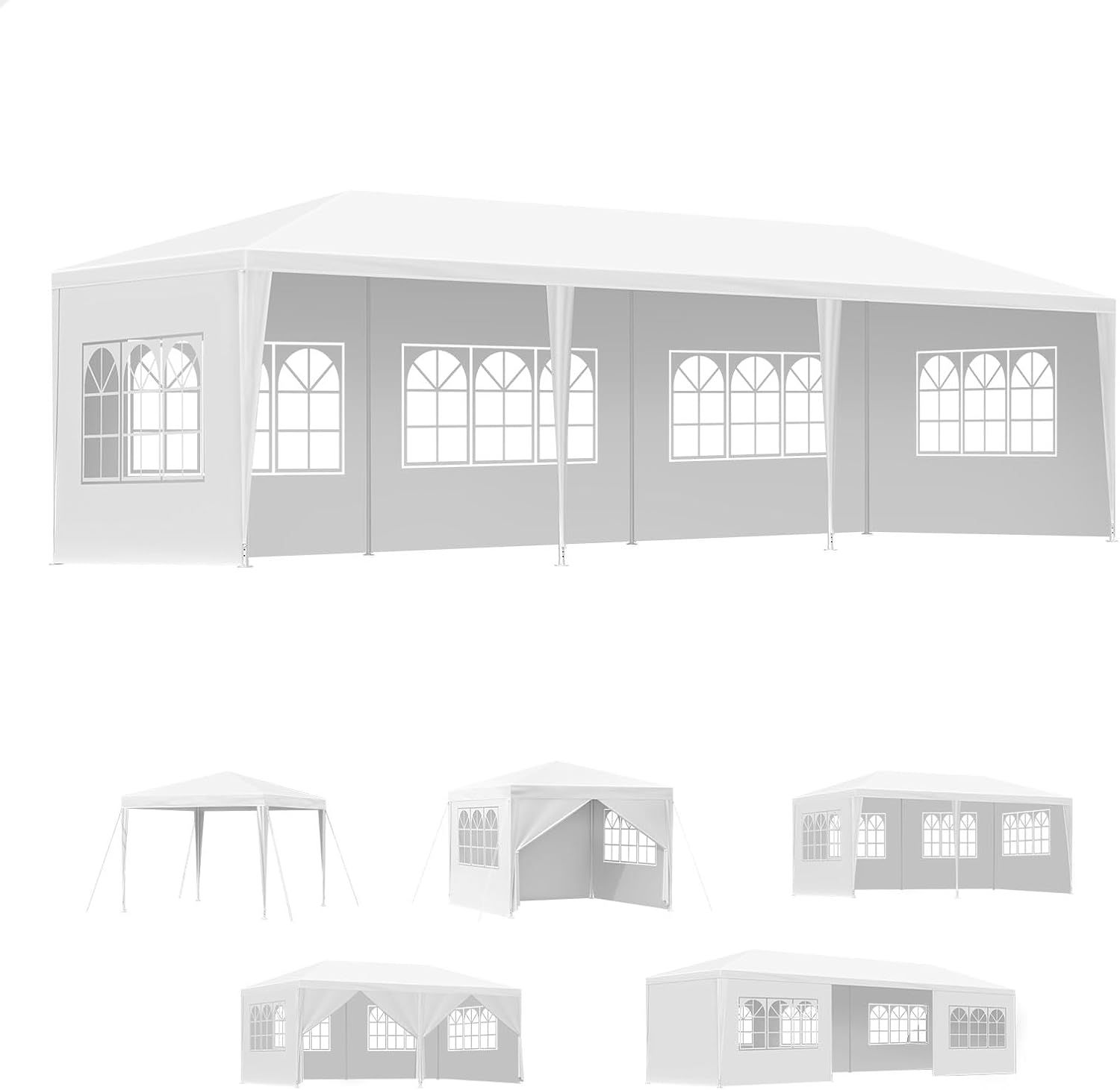 Alfordson 3x9m Gazebo Marquee with 5 Walls and Carry Bag, Outdoor White Canopy for Weddings & Events