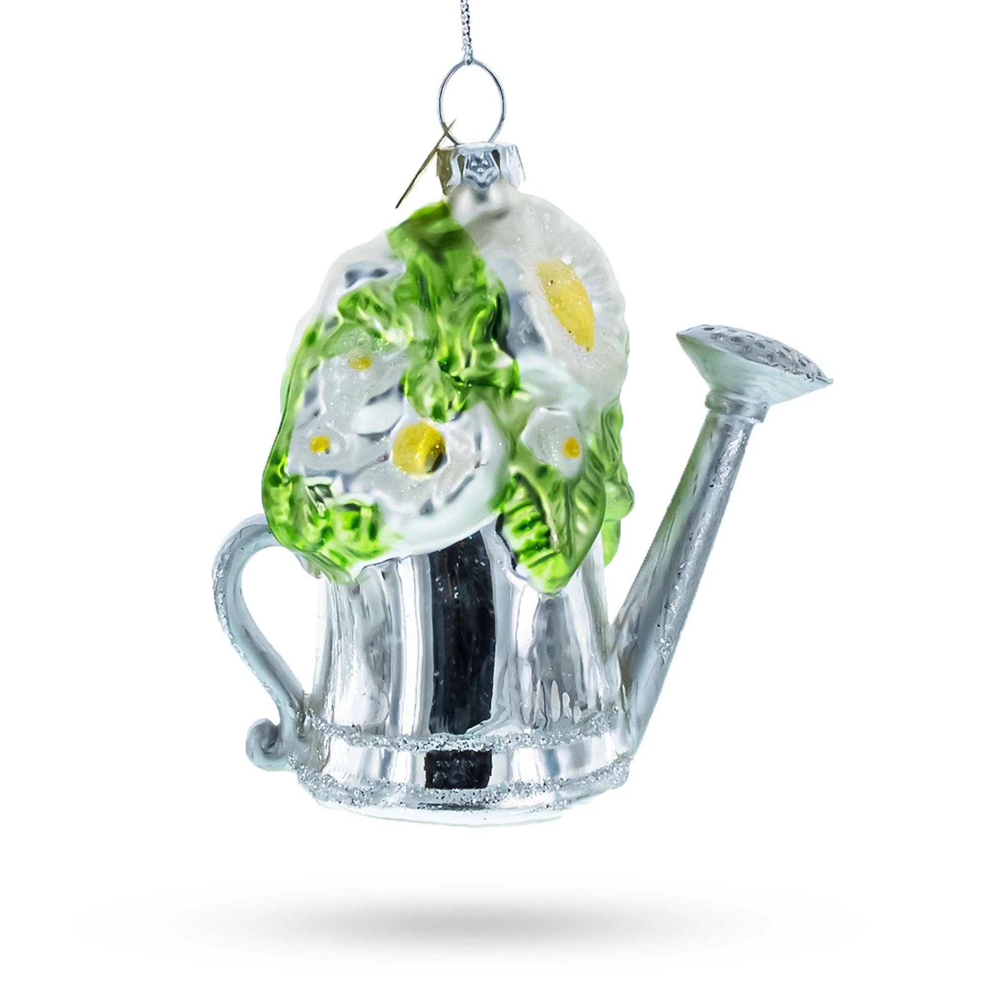 Floral Watering Can Glass Ornament