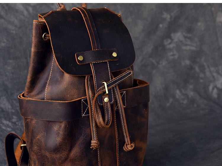 Vintage Leather School Travel Backpack Rucksack