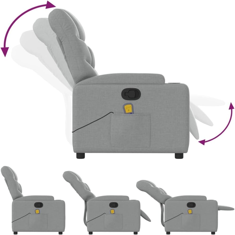 vidaXL Massagesessel, Sessel Verstellbare Rückenlehne, Fernsehsessel Relaxsessel mit Vibrationsfunktion, Liegesessel Polstersessel Ruhesessel, Hellgrau Stoff