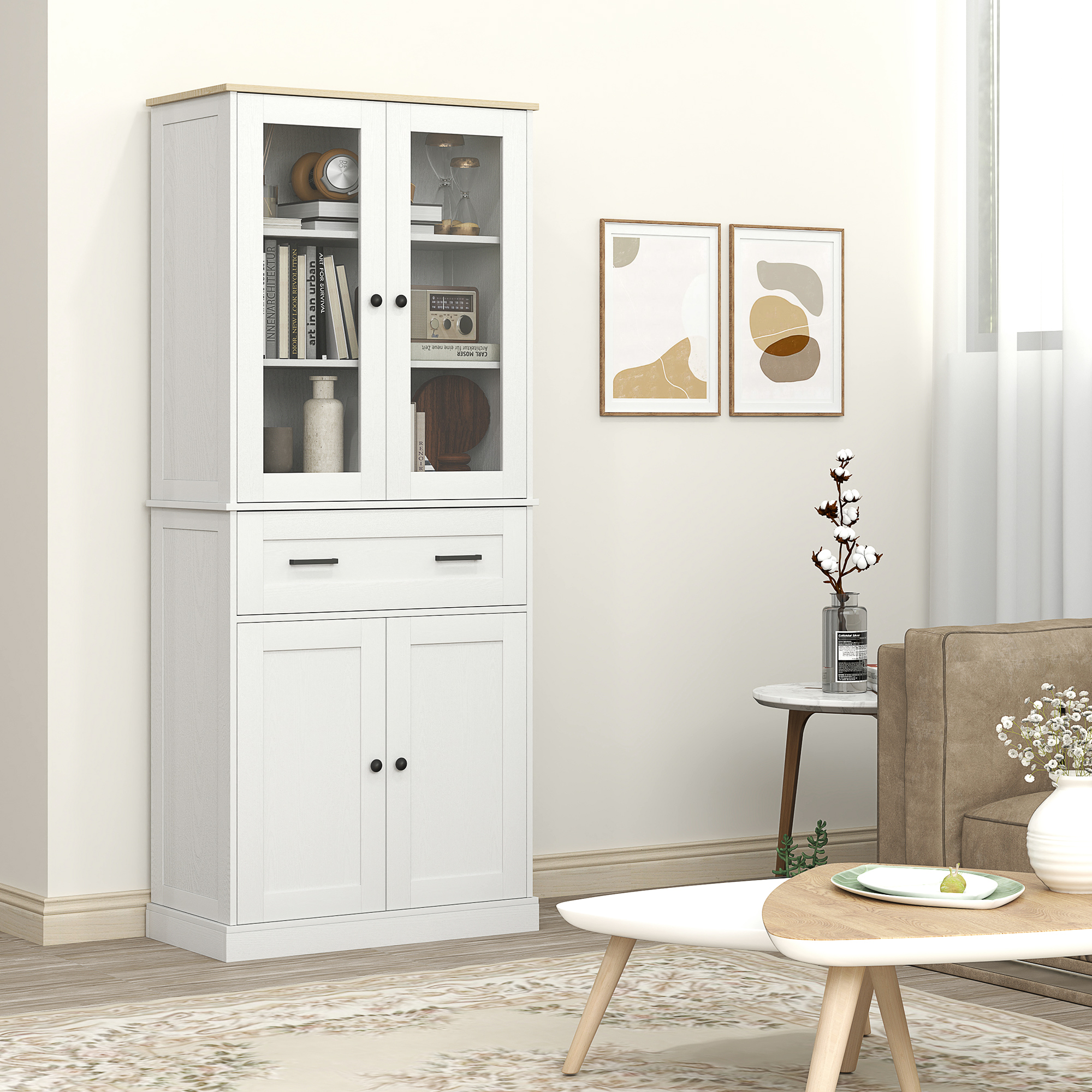 Keukenkast, Buffet, Acrylfront, Lades, 76 x 40 x 182,5 cm, Cr��mewit