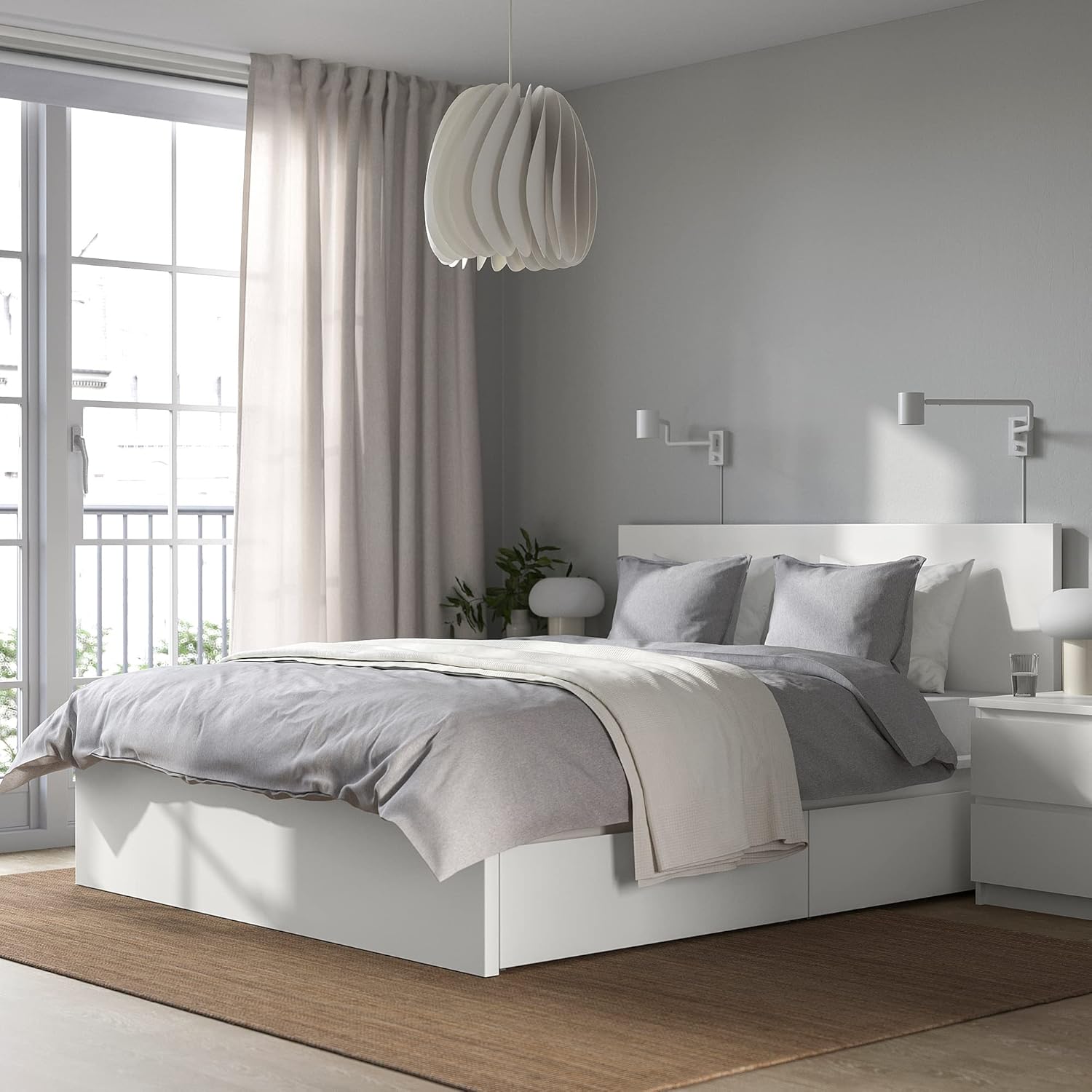 IKEA MALM Bettgestell, hoch, mit 2 Aufbewahrungsboxen, 140 x 200 cm, Weiß/Luröy