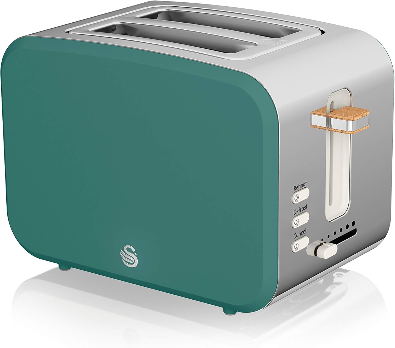 Swan Nordic Frühstücksset, Wasserkocher, 1,7 l, 2200 W, Breitschlitz-Toaster, 2 Scheiben, digitale Mikrowelle 20 l, modernes Design, Holzoptik, Grün