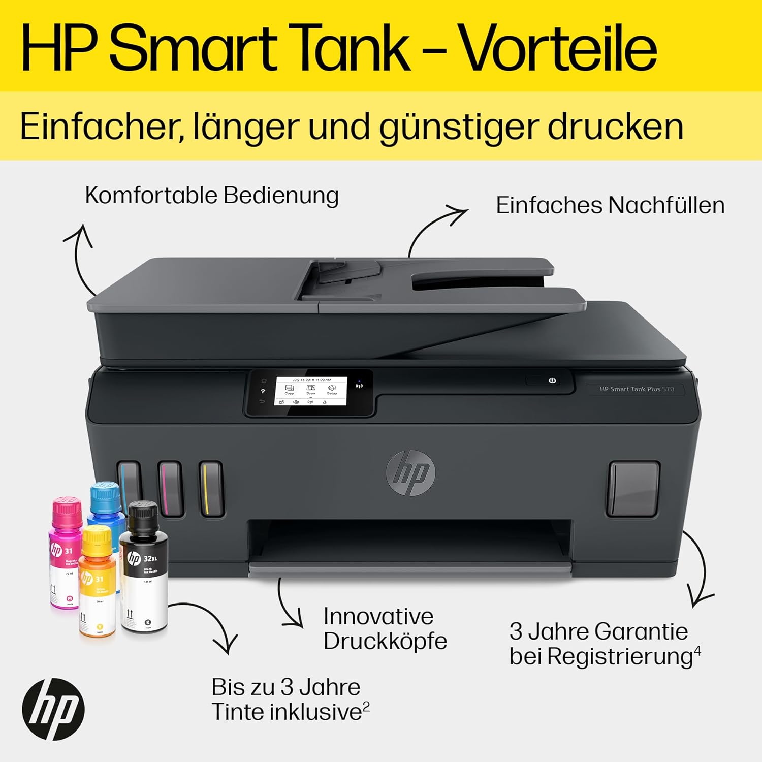 HP Smart Tank 7605 4-in-1 Multifunktionsdrucker (WLAN; Duplex; ADF) – 3 Jahre Tinte inklusive, 3 Jahre Garantie, großer Tintentank, hohe Reichweite, Drucken in hoher Qualität