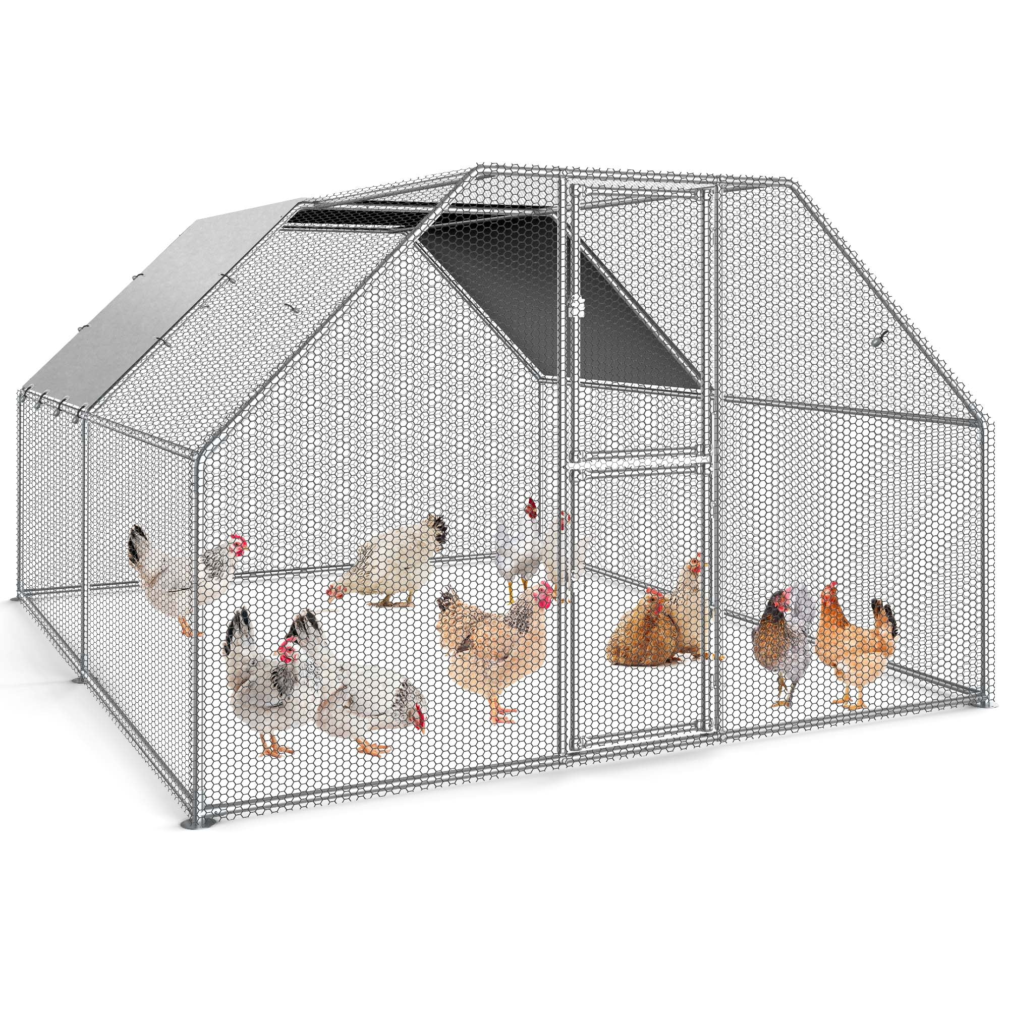 Dextrus Kippenren 40 x 30 x 2 m, grote metalen kippenren in pijlvorm, loopren met waterdichte afdekking en gaas voor tuin en buitengebruik