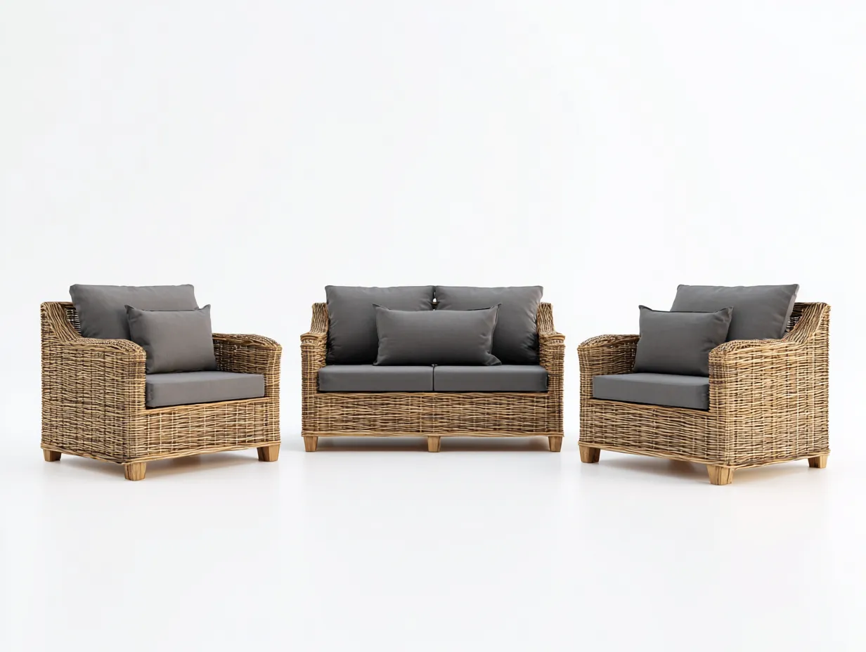 Gartensofa-Polyrattan-Holz-182 x 82 x 78 cm-Natur-Grau-Natürlicher Outdoor-Stil