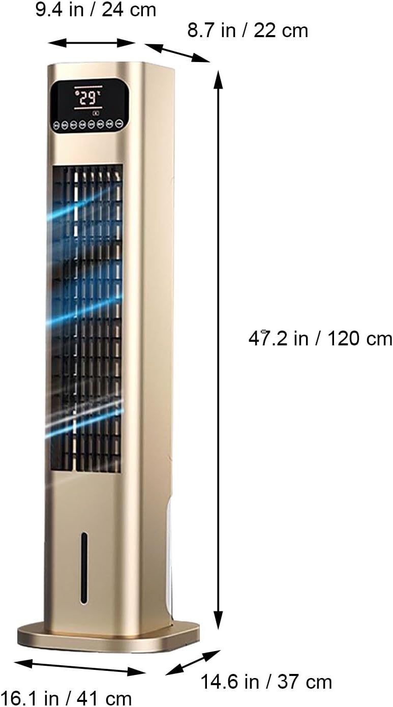 Kaltes Klimagerät für Heizung und Kühlung, mobiles Klimagerät ohne Lamellen, mit Doppelwassertank, Kaltventilator mit großem Winkel, mit Fernbedienung (Grau)
