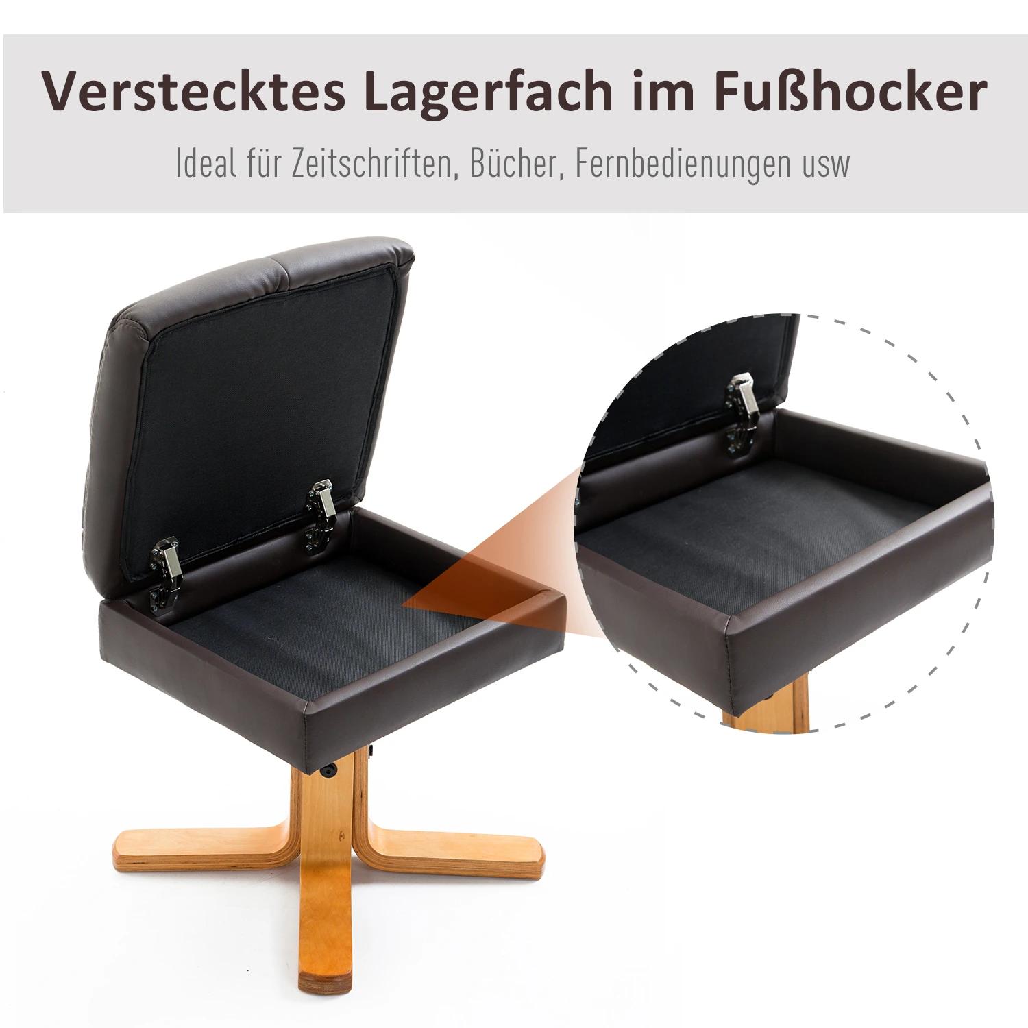 Relaxstoel met kruk tv-stoel 360�� draaibaar ligfunctie hout bruin