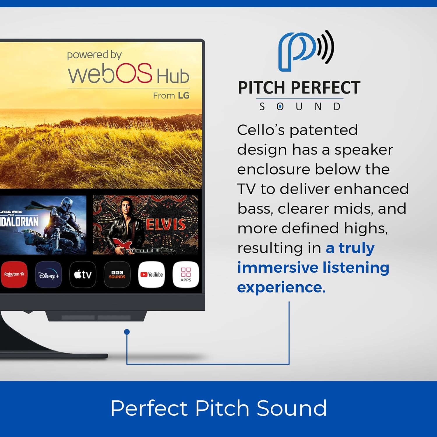 Cello C1924WS 12 Volt 19 Zoll Traveller Smart rahmenloser Fernseher Ultrafast WebOS, Pitch Perfect Lautsprecher Bluetooth, Netflix, Kleiner Fernseher für Wohnmobile und LKWs