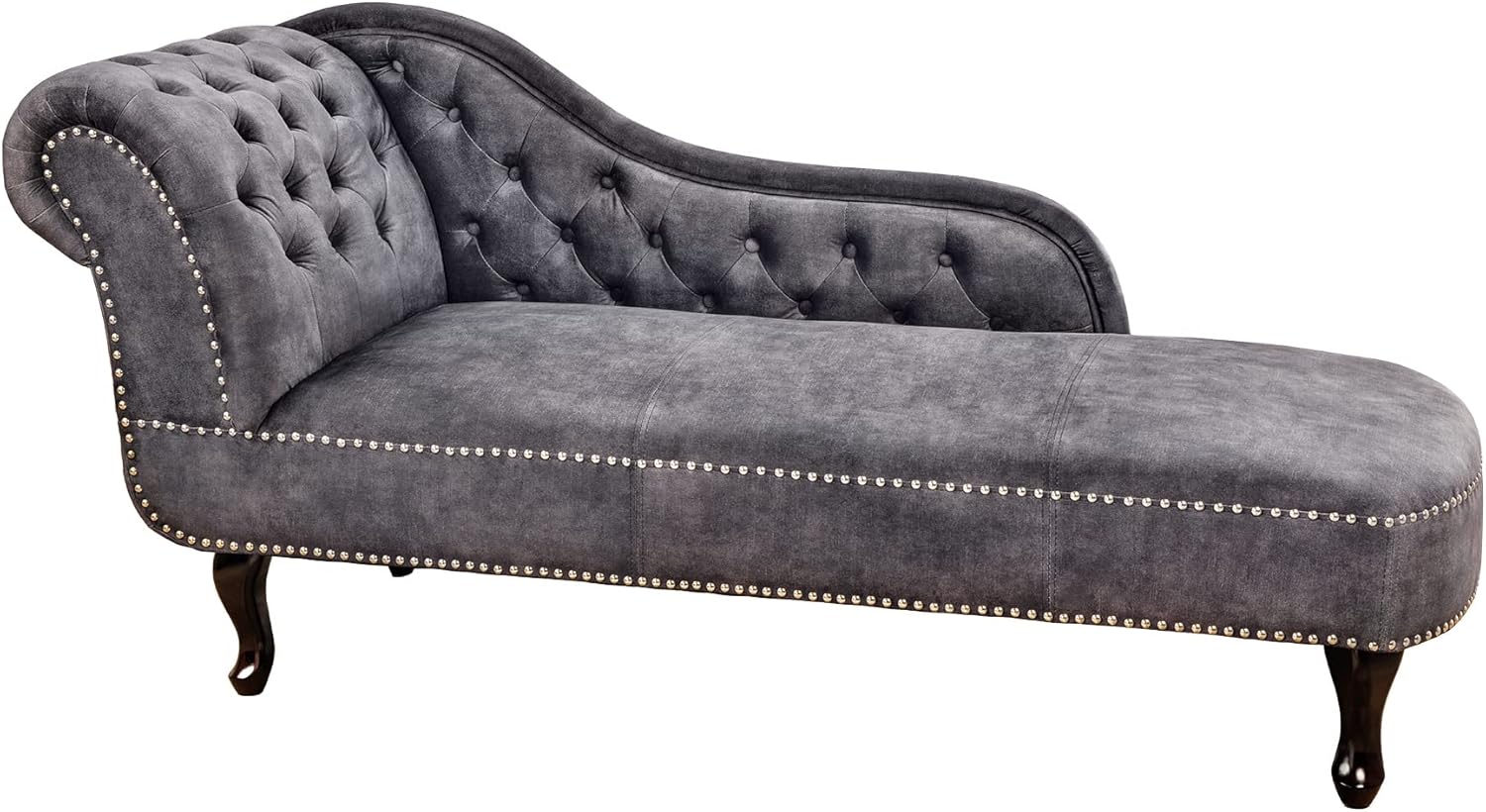 riess-ambiente.de Chesterfield Récamière 170cm grau strukturiertes Samt mit Knopfheftung und Nietenbesatz