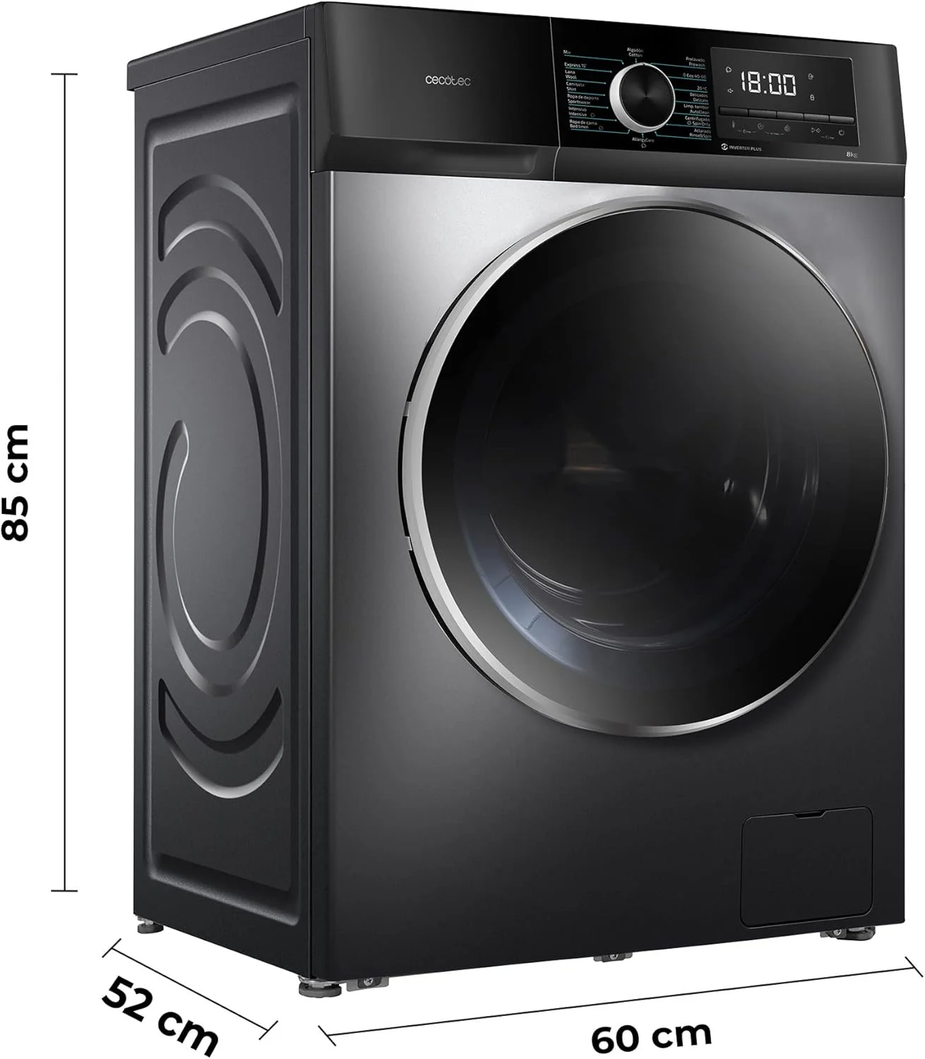 Lavadora 8Kg Carga Frontal Bolero Dresscode 8500 Inverter Steel A. 1900W, 1400 rpm, Motor Inverter Plus, Bajo Consumo, 16 Programas, SteamMax, Delay Start, Acero