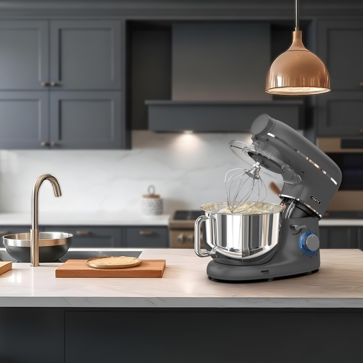 Fentic 6-in-1 Küchenmaschine – 2000W – Mit Fleischwolf, 1,5L Entsafter, Gemüseschneider und Mehr – Knetmaschine mit 6,2L Rührschüssel, Rührhaken, Knethaken, Schlagbesen und Spritzschutz (Schwarz)