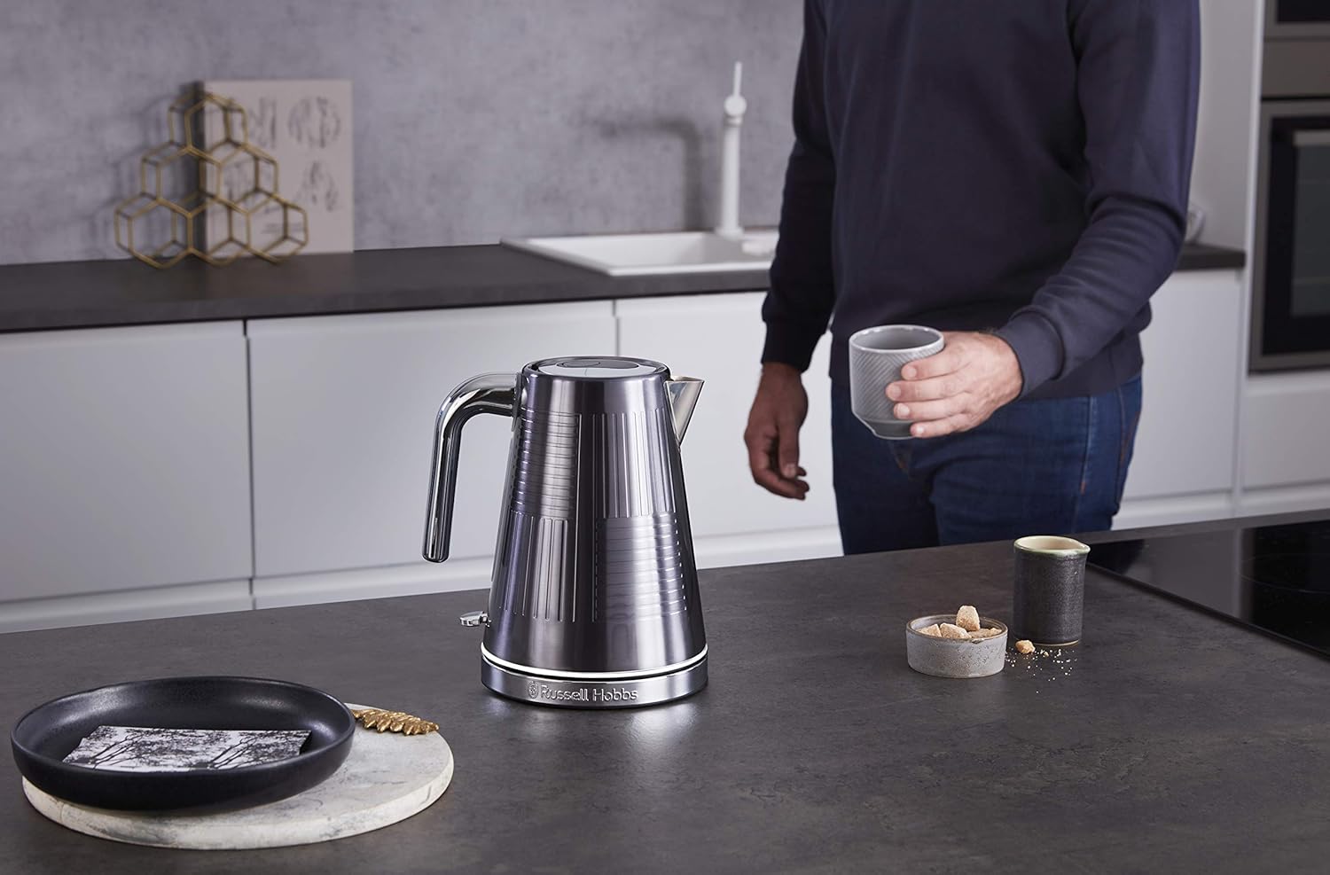 Russell Hobbs GeoSteel Frühstückset Toaster, Wasserkocher und Kaffeemaschine