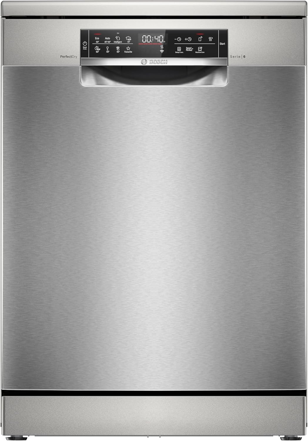 Bosch SMU4ETS08E, Serie 4, Smarter Unterbau-Geschirrspüler 60 cm, Besteckkorb, Spülmaschine mit Programmassistent, besonders Leise, höhenverstellbarer Oberkorb, Automatische Türöffnung, Edelstahl