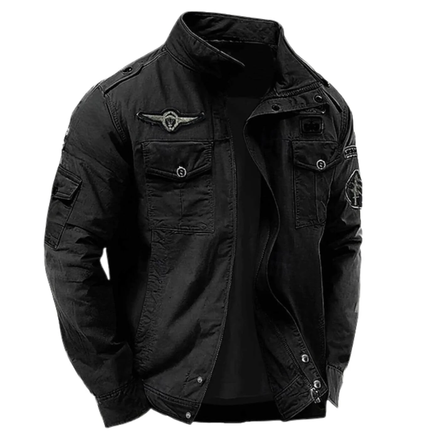 Herren Milit?rjacke aus Baumwolle - Strukturierte Cargo Jacke mit Stehkragen und Rei?verschluss - Robuste ��bergangsjacke