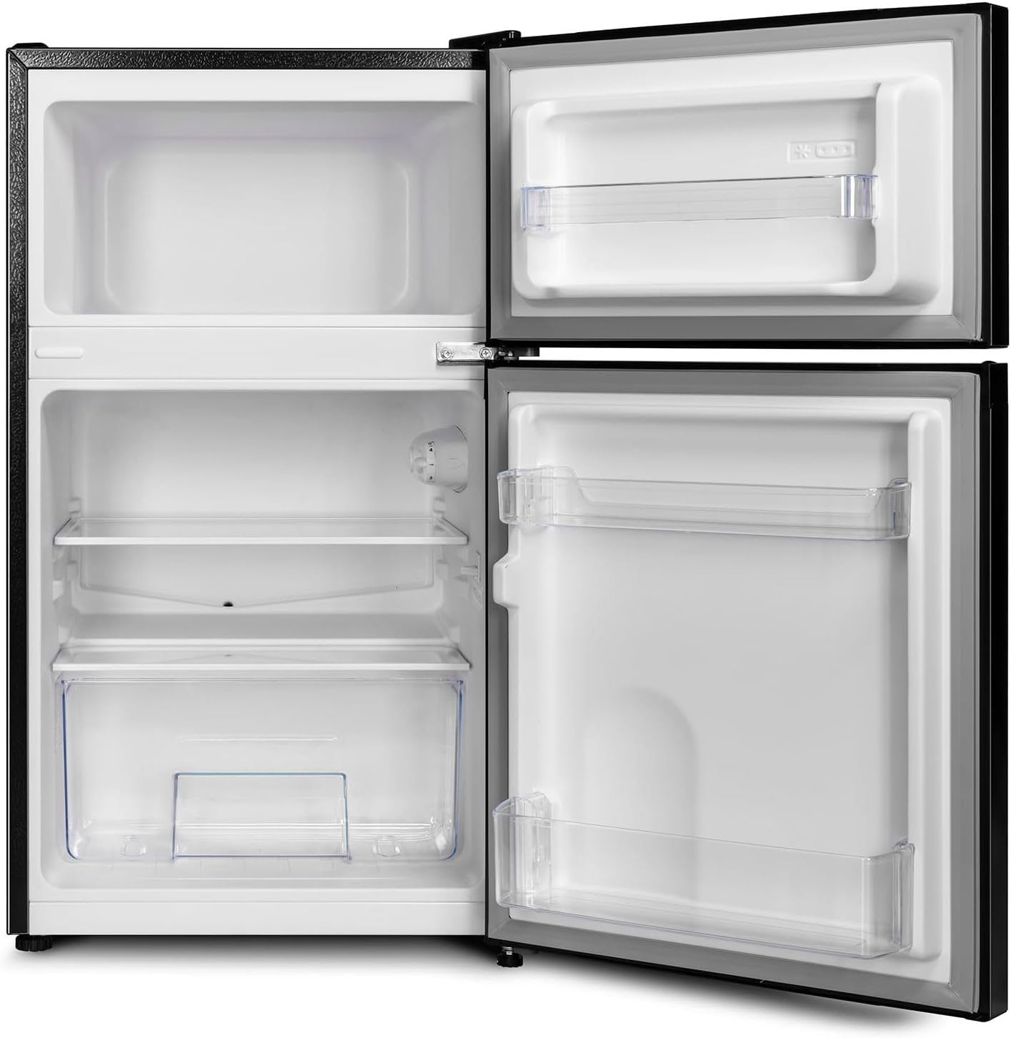 CHIQ Kühl-/Gefrierkombination/Gefrierfach oben Kühlschrank｜86 Liter (25L/61L), 85cm | 4 Sterne Gefrierfach, -18 °C bis -8 °C｜mit LED, für Wohnheime, Wohnungen und Hotels, Kühlschrank mit Gefrierfach