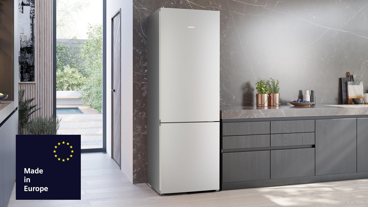 Siemens iQ300 Freistehende XXL Kühl-Gefrier-Kombination 203 x 70 cm, KG49NVICG, 311 L Kühlen & 129 L Gefrieren, Total noFrost, Nahtlose Platzierung, hyperFresh 0°C, LED Beleuchtung, Edelstahl