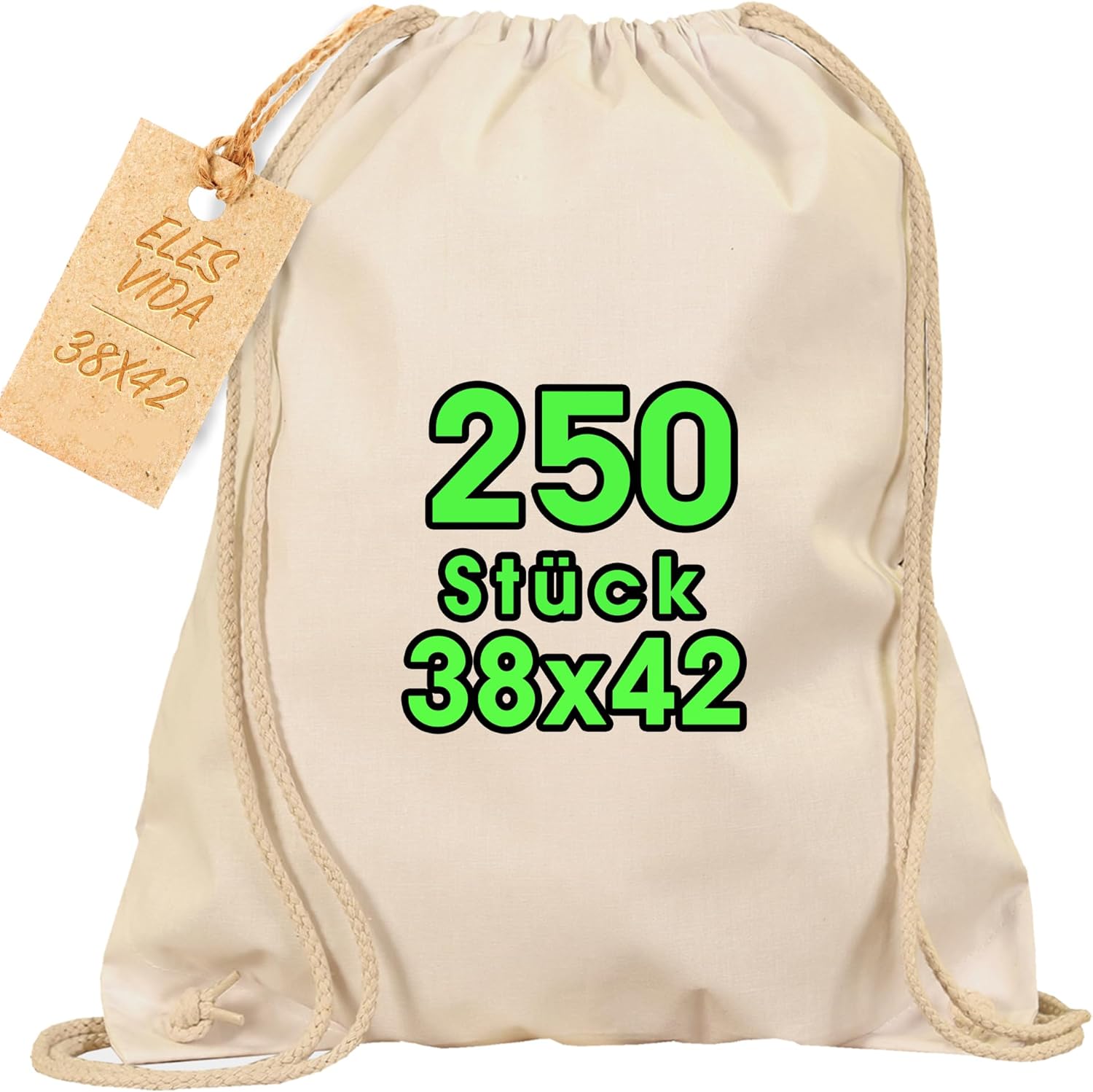 ELES VIDA Baumwollbeutel Sportbeutel - Rucksack Stofftasche Turnbeutel Bag, Beutel, Baumwollbeutel, Jutebeutel OEKO-TEX® zertifiziert Stoffbeutel Einkaufsbeutel Gym Sac Sack zum bemalen weiß