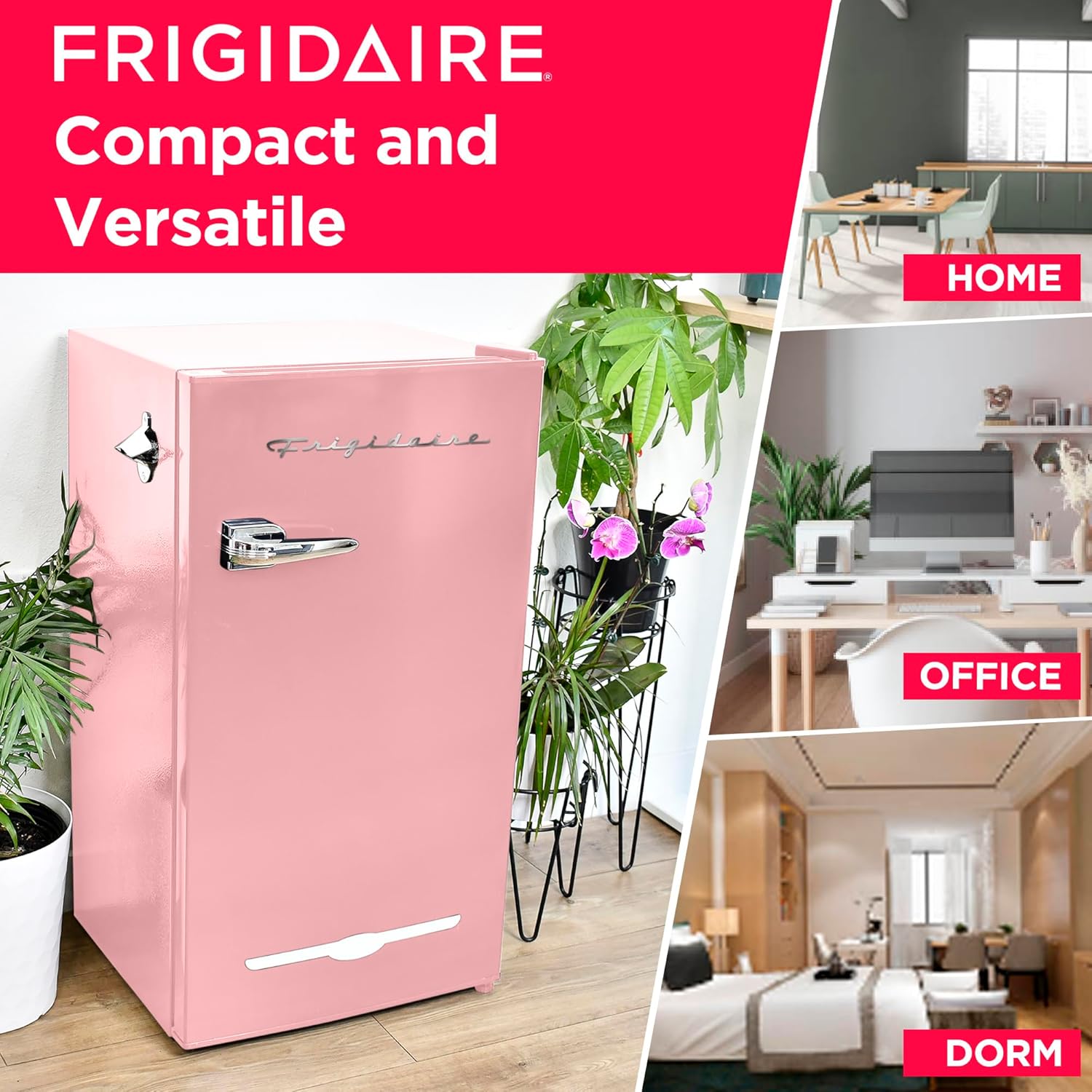 Frigidaire Retro Bar Fridge 3.2 Cu. Ft, Pink/Coral �C Compact with Bottle Opener, Adjustable Thermostat & Shelves