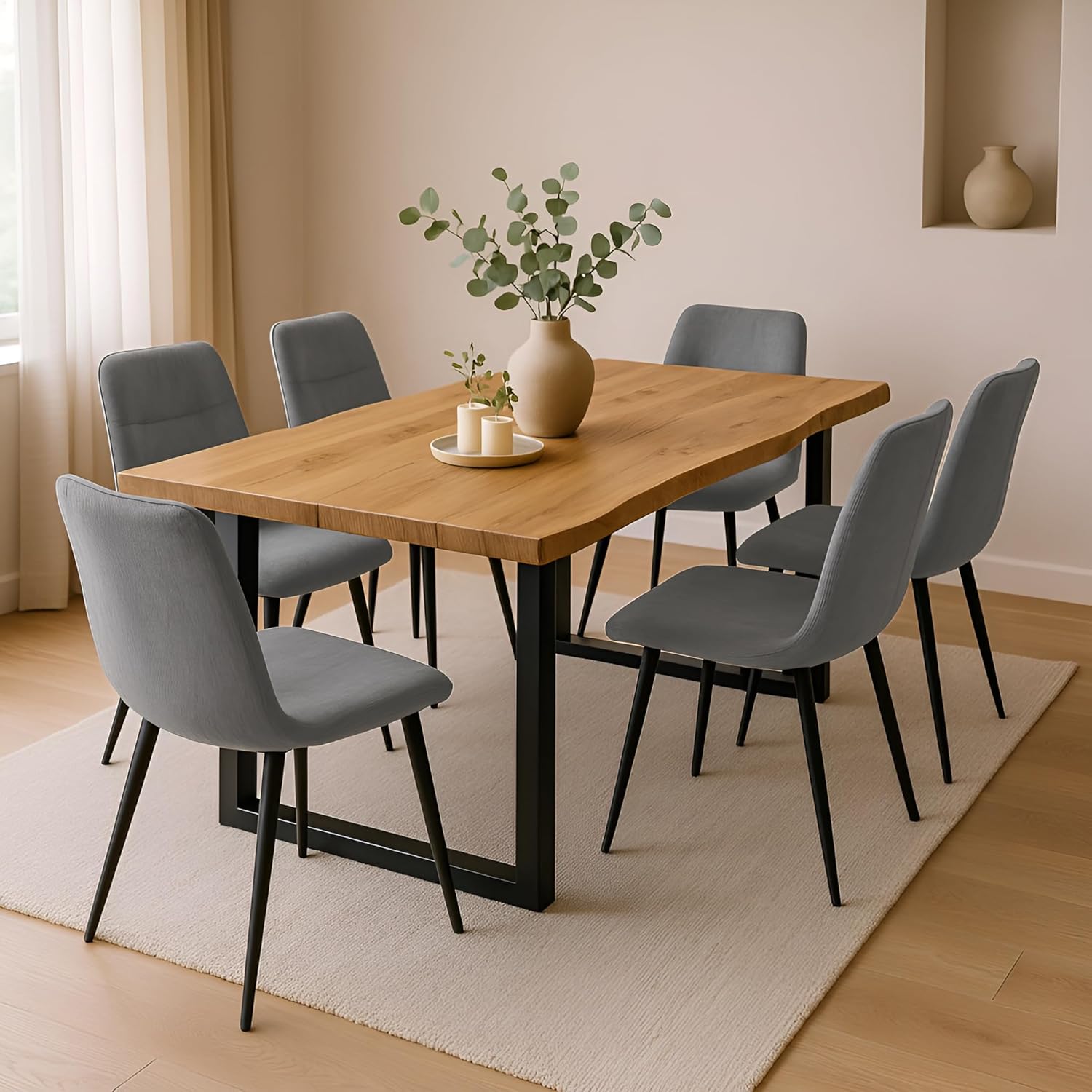 SAM 7 TLG. Essgruppe Josy | 200 x 100 cm | Holz Wildeiche-Optik | Stuhl Set Susi Grau | U-Gestell Schwarz | Esstisch mit 6 Stühlen | Esszimmertisch/Küchentisch/Holztisch | Esszimmer