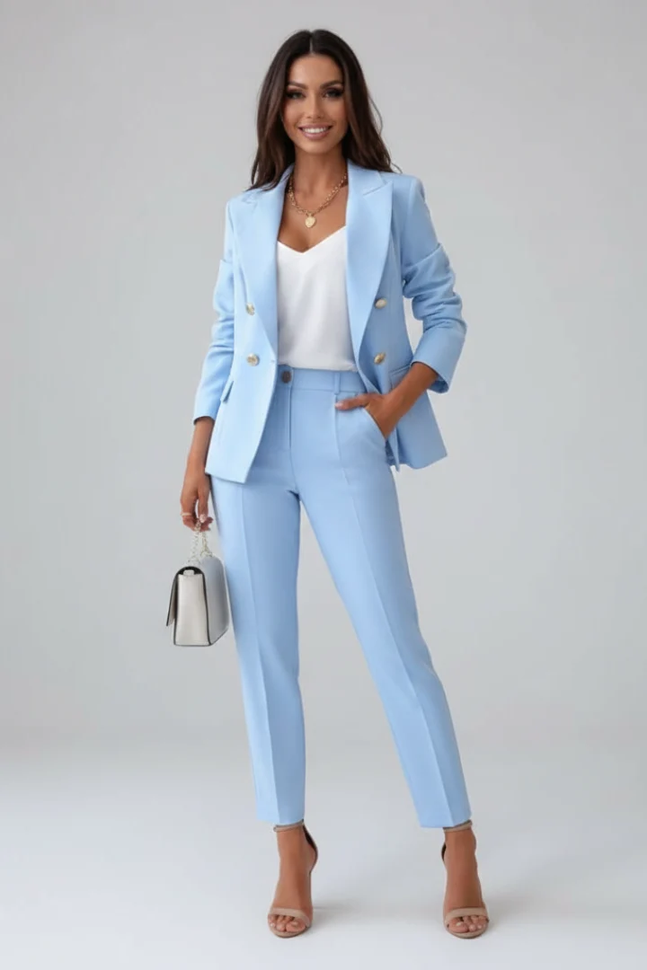 Damen-Anzugset mit gekn?pfter Jacke und Hose mit geradem Bein