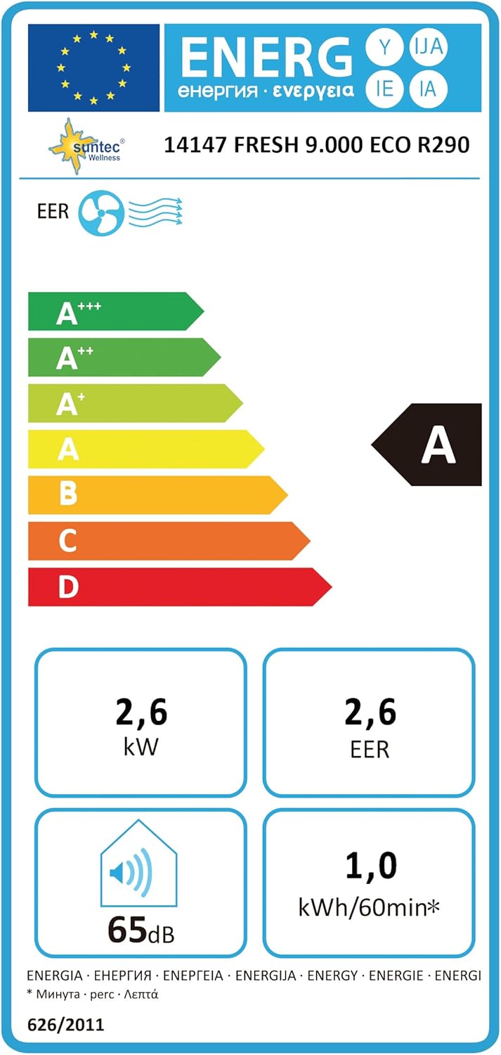 SUNTEC Mobiles Klimagerät Impuls 2.6 Eco R290 – Klimaanlage mobil und leise mit Abluftschlauch – Kühler & Entfeuchter für Räume bis 34 qm – Mobile Kühlung für Wohnung & Büro – 9.000 BTU | 2600 Watt